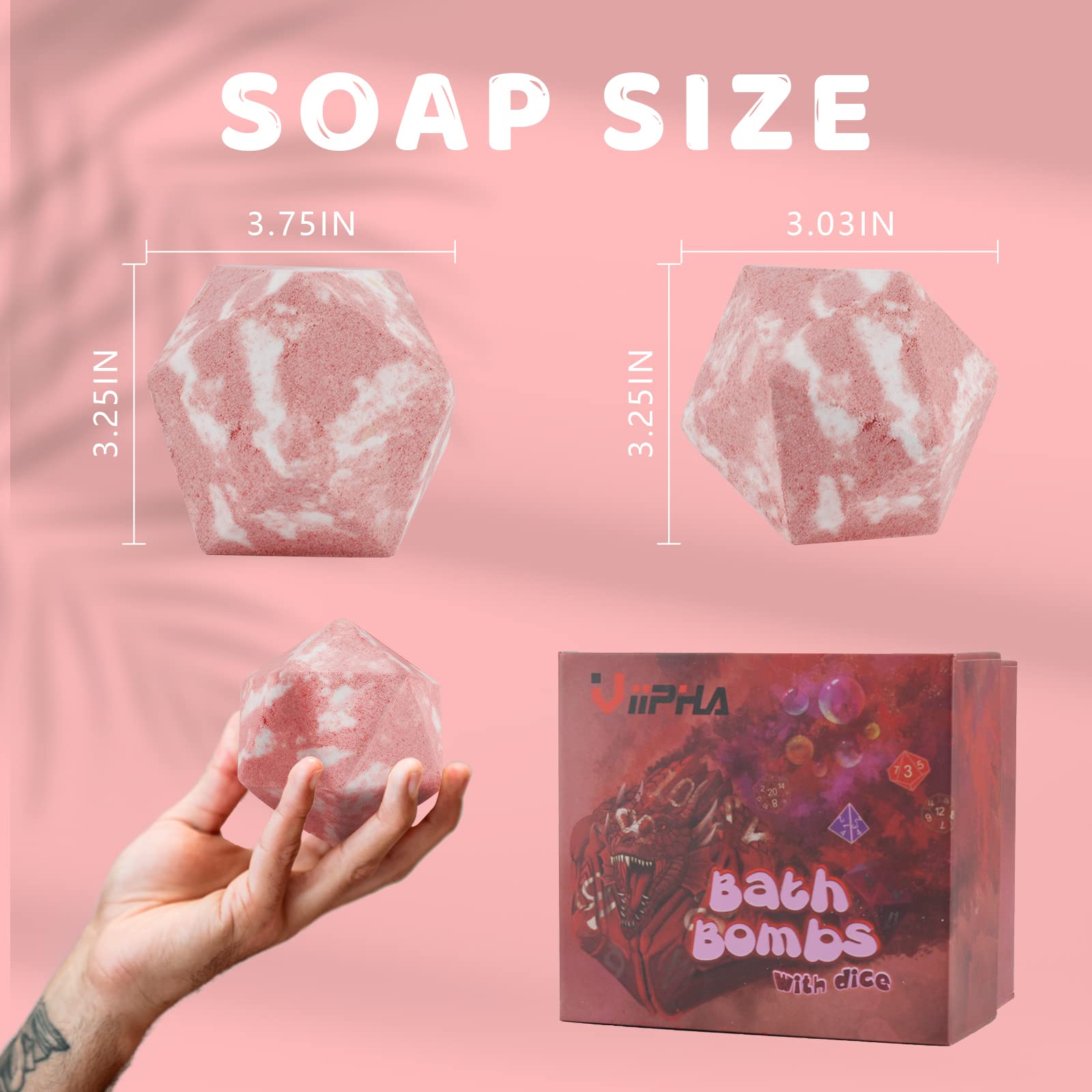 VIIPHA Huge D20 Bath Bombs with Surprise Dice Inside – Dragon Blood 11oz Gift Box