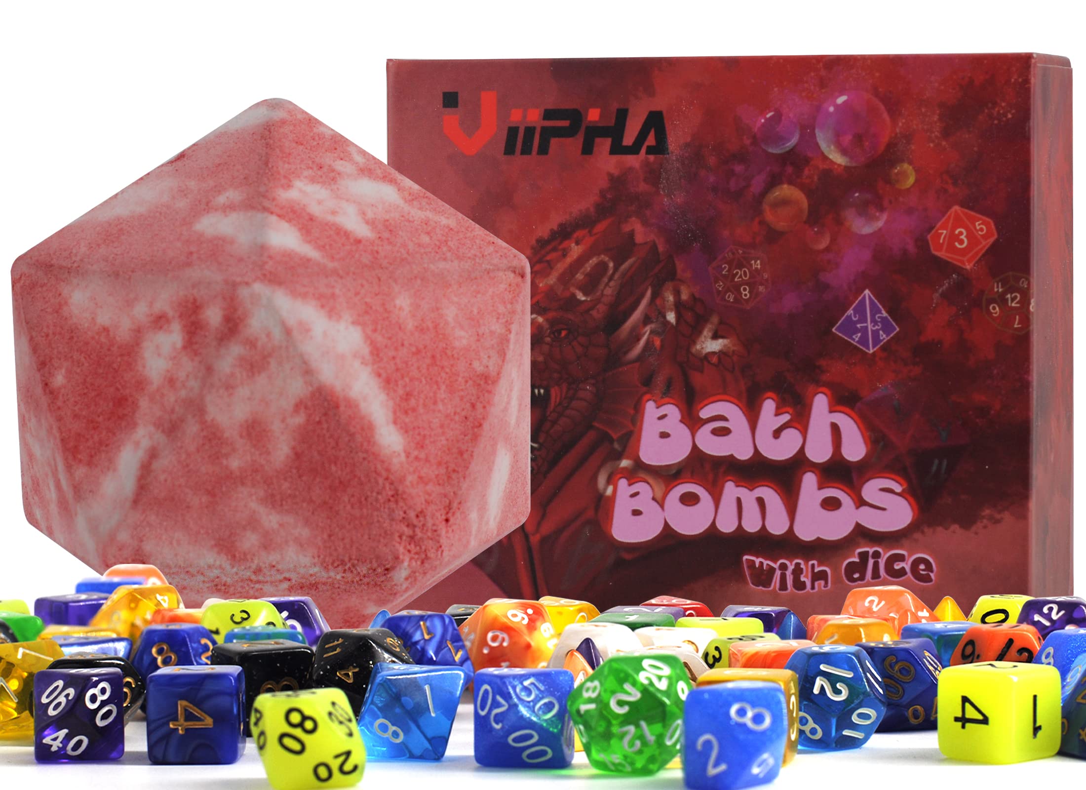 VIIPHA Huge D20 Bath Bombs with Surprise Dice Inside – Dragon Blood 11oz Gift Box
