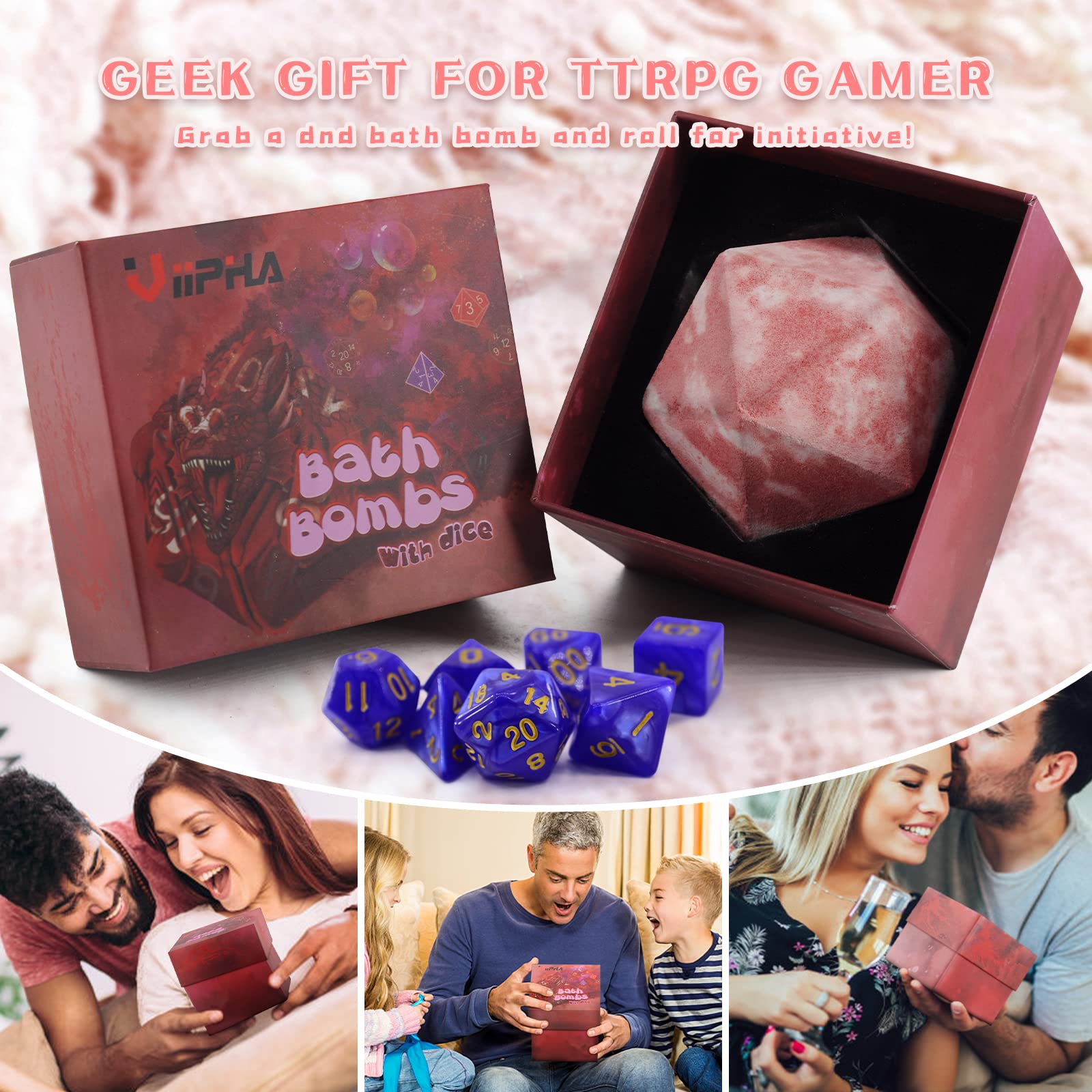 VIIPHA Huge D20 Bath Bombs with Surprise Dice Inside – Dragon Blood 11oz Gift Box