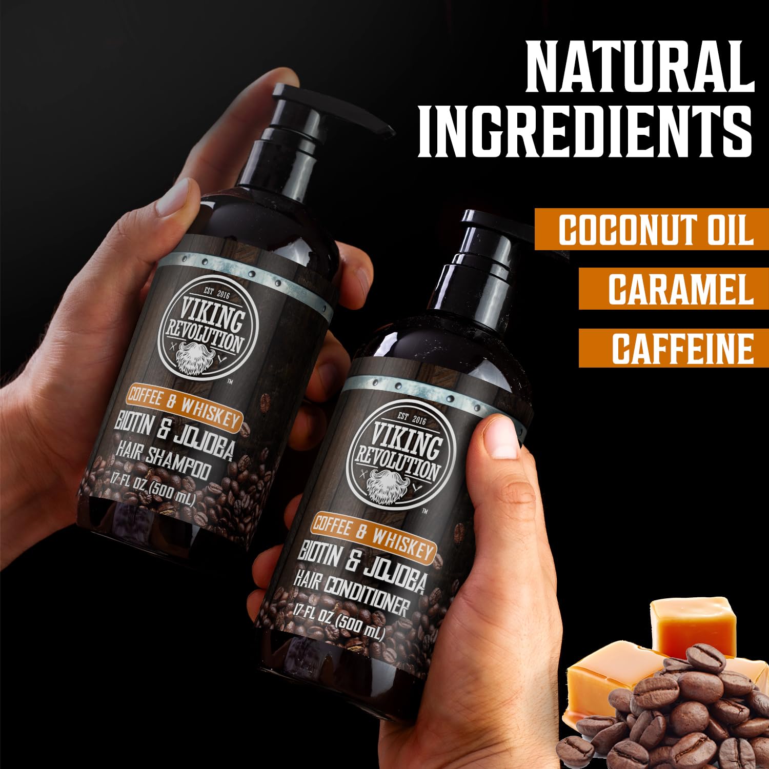 Viking Revolution Coffee Whiskey Men’s Shampoo & Conditioner Set – Biotin & Jojoba, 17oz
