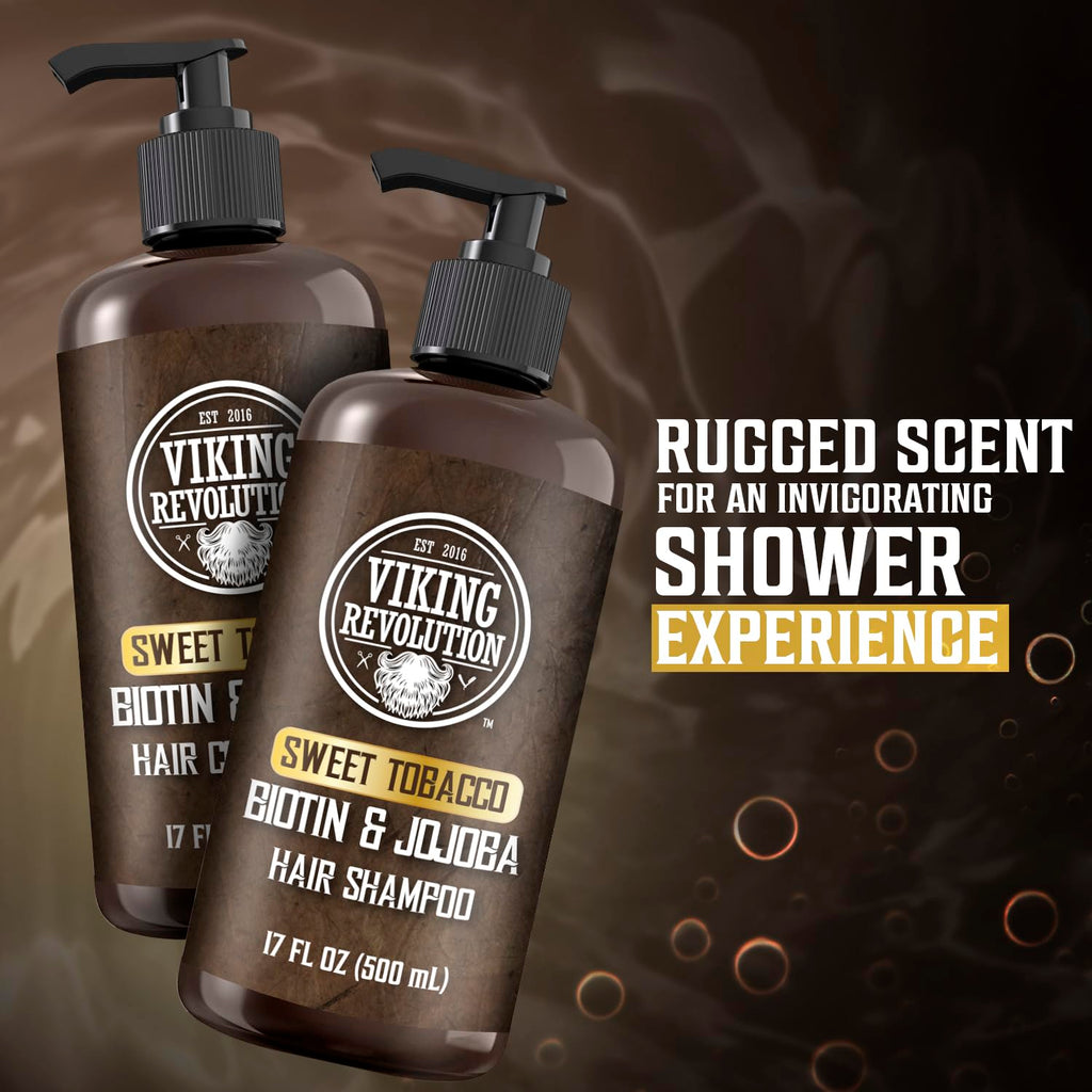 Viking Revolution Sweet Tobacco Mens Shampoo and Conditioner Set with Biotin and Jojoba Oil – 17 oz