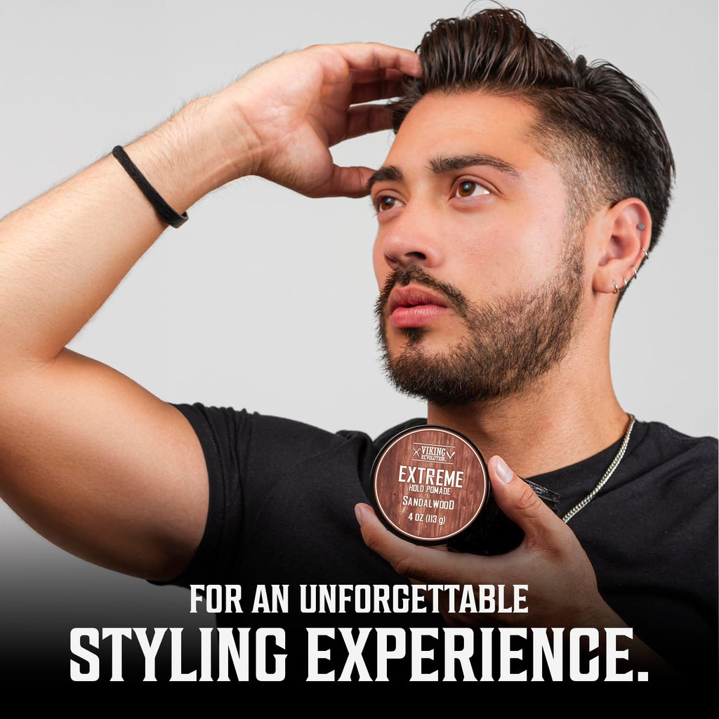 Viking Revolution Sandalwood Hair Pomade – Extreme Hold, Water-Based, High Shine (4oz)