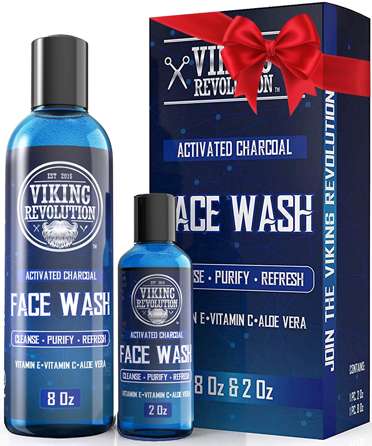 Viking Revolution Charcoal Face Wash for Men - Purify, Cleanse & Refresh (8 oz + 2 oz Set)