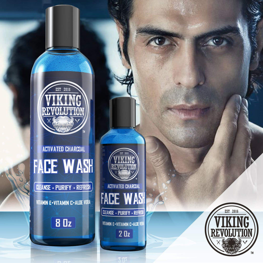 Viking Revolution Charcoal Face Wash for Men - Purify, Cleanse & Refresh (8 oz + 2 oz Set)