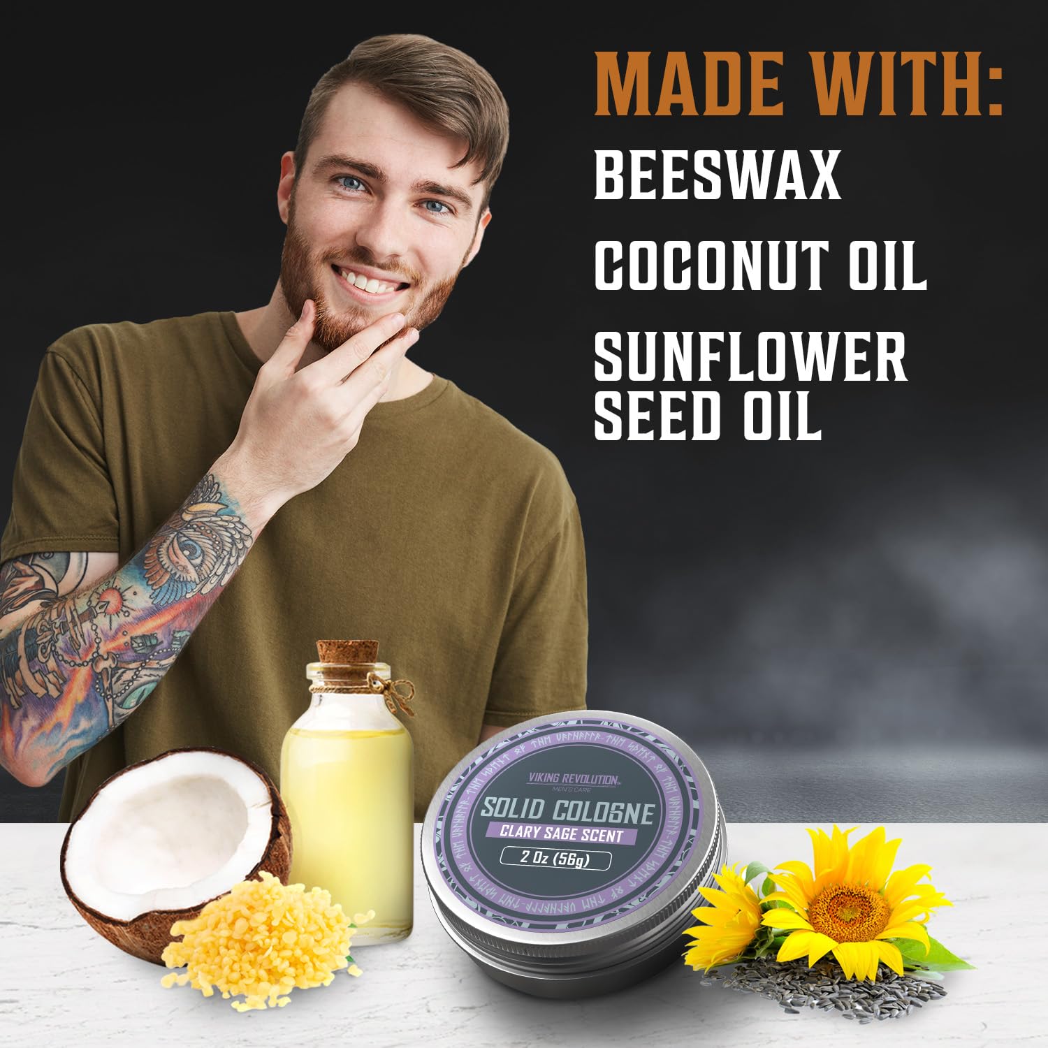 Viking Revolution Clary Sage Solid Cologne for Men – 2 oz Travel Balm