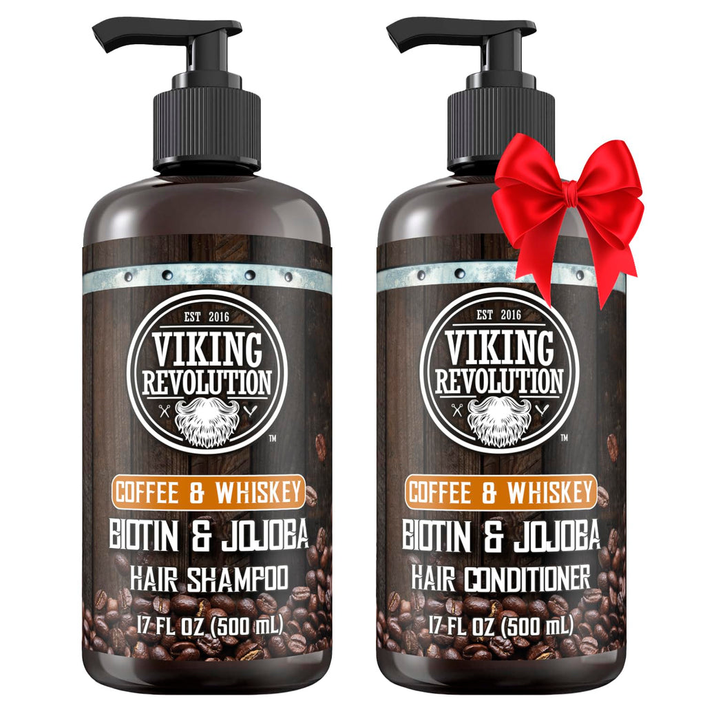 Viking Revolution Coffee Whiskey Men’s Shampoo & Conditioner Set – Biotin & Jojoba, 17oz