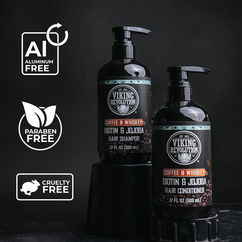 Viking Revolution Coffee Whiskey Men’s Shampoo & Conditioner Set – Biotin & Jojoba, 17oz