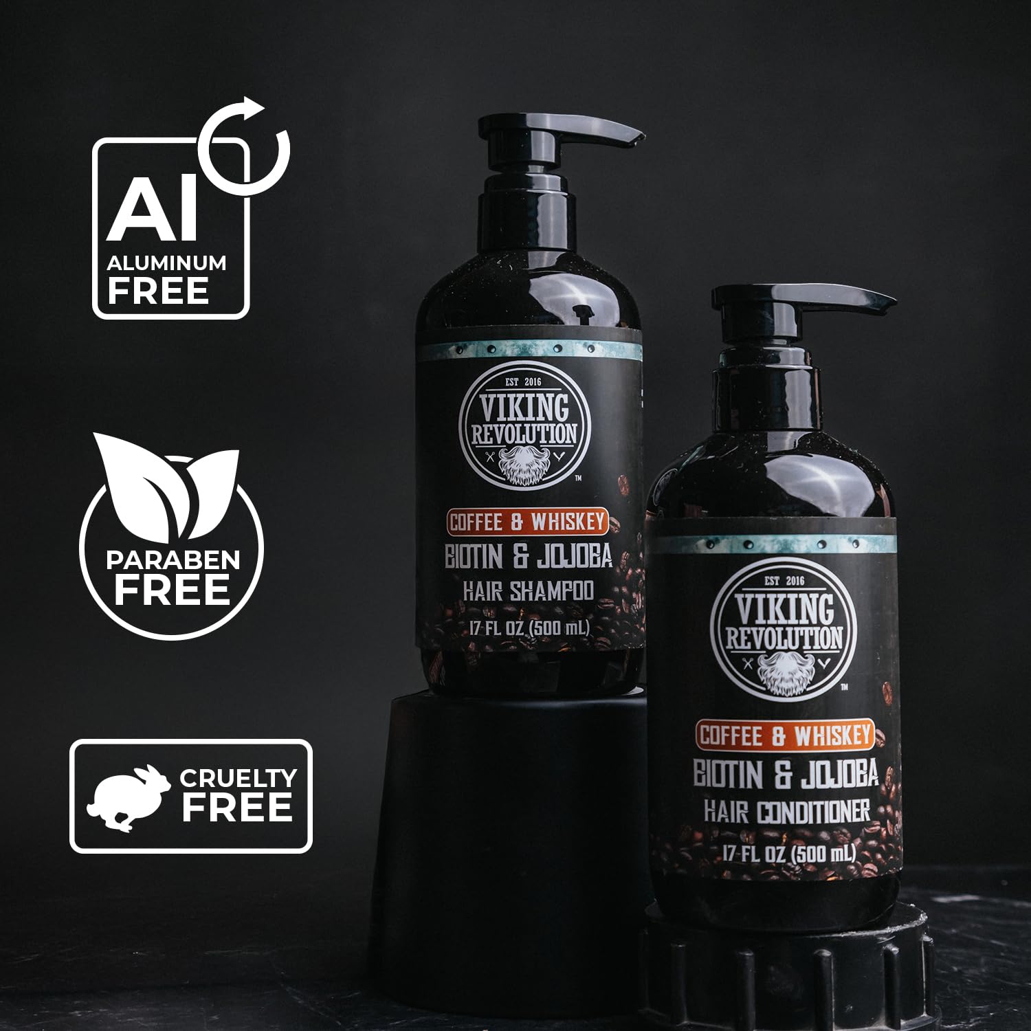 Viking Revolution Coffee Whiskey Men’s Shampoo & Conditioner Set – Biotin & Jojoba, 17oz