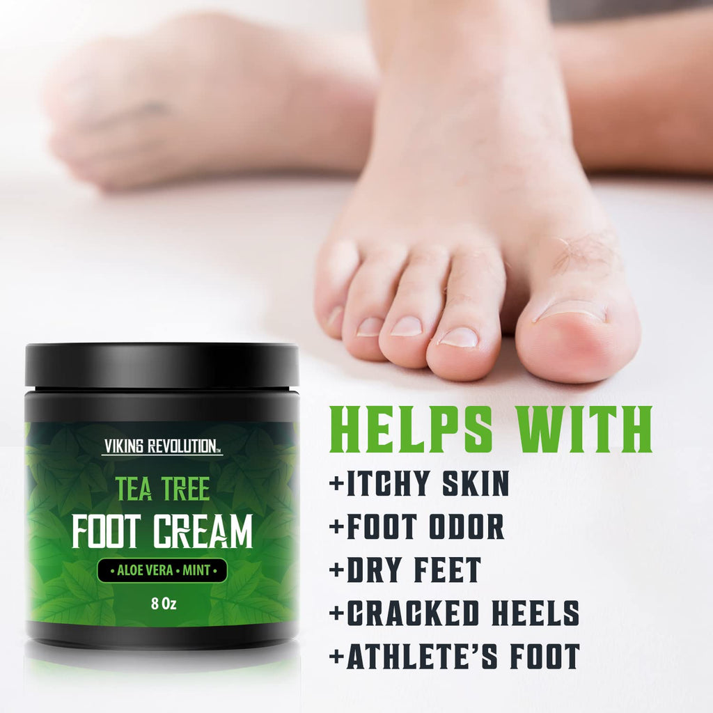 Viking Revolution Tea Tree Foot Cream for Dry Cracked Heels – Aloe Vera & Mint, 8oz
