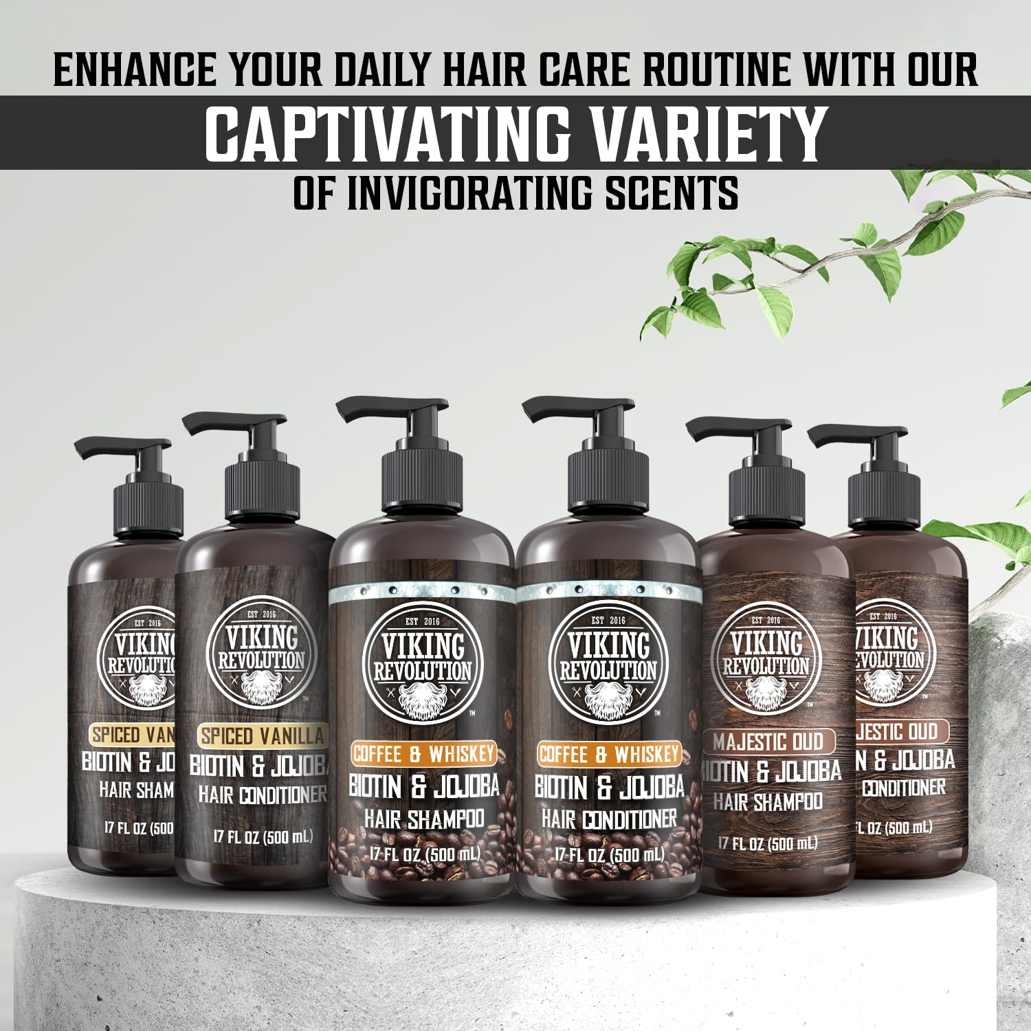 Viking Revolution Coffee Whiskey Men’s Shampoo & Conditioner Set – Biotin & Jojoba, 17oz
