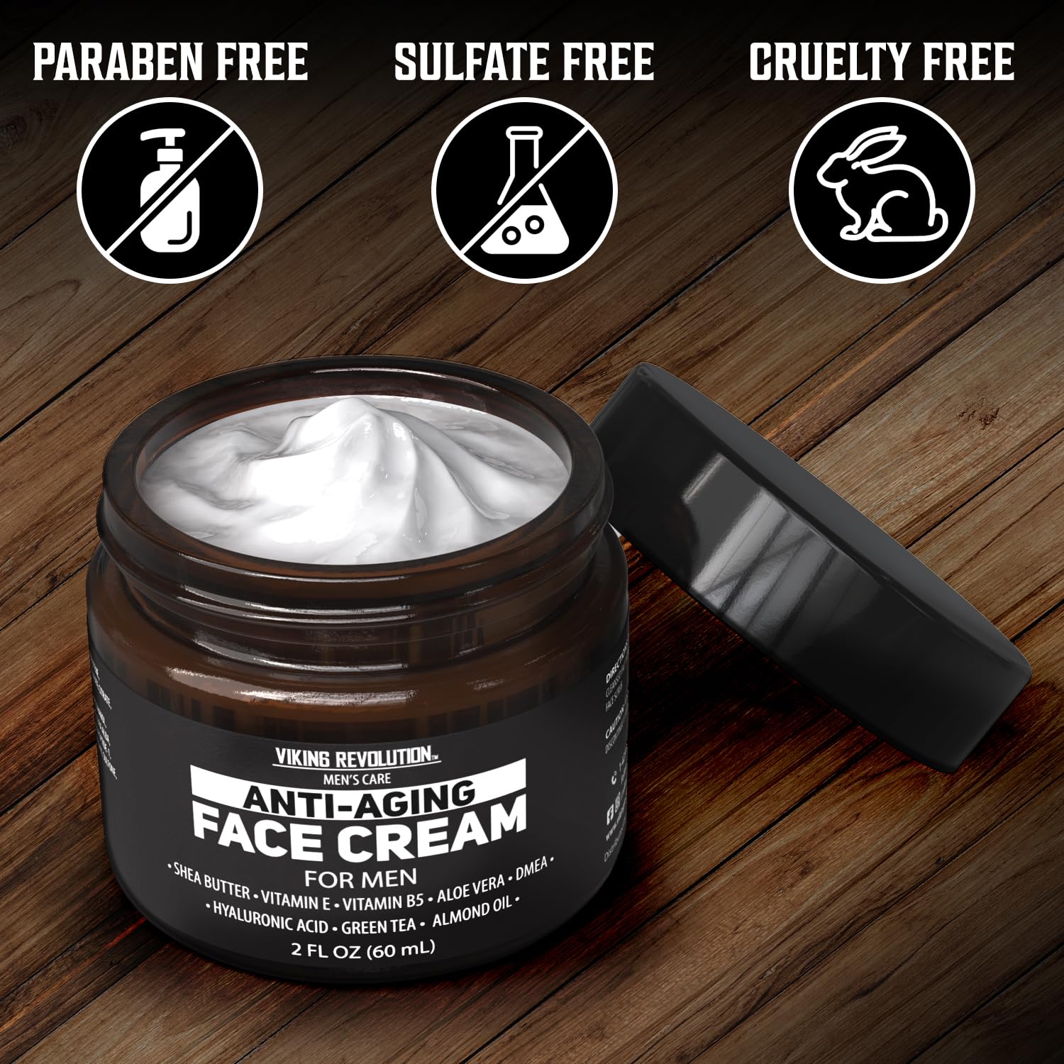 Viking Revolution Men's Anti-Aging Face Cream – Hyaluronic Acid, Aloe Vera & Green Tea (2oz)