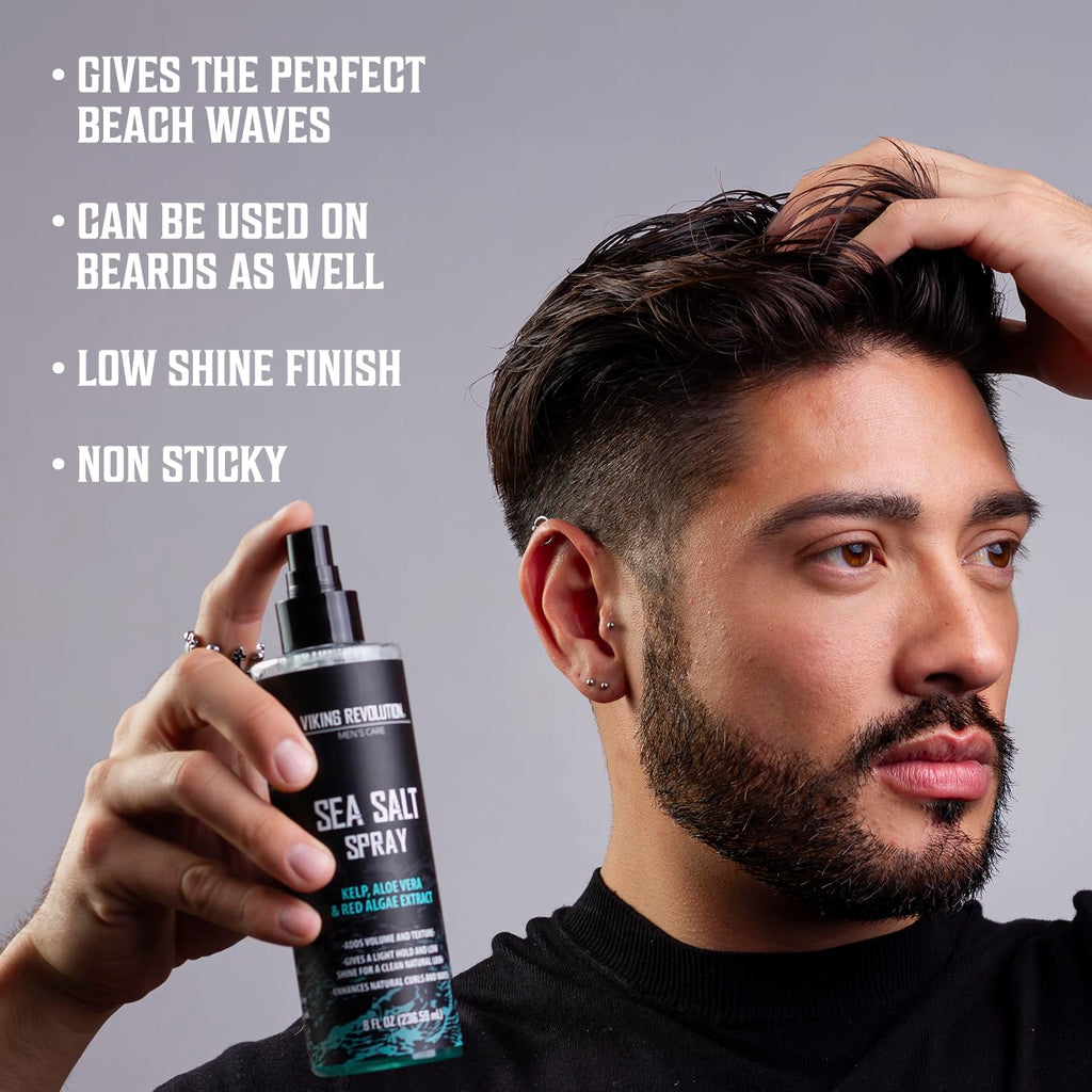 Viking Revolution Sea Salt Spray for Men | Hydrating Hair Oil with Vitamin E | Styling Powder Kit