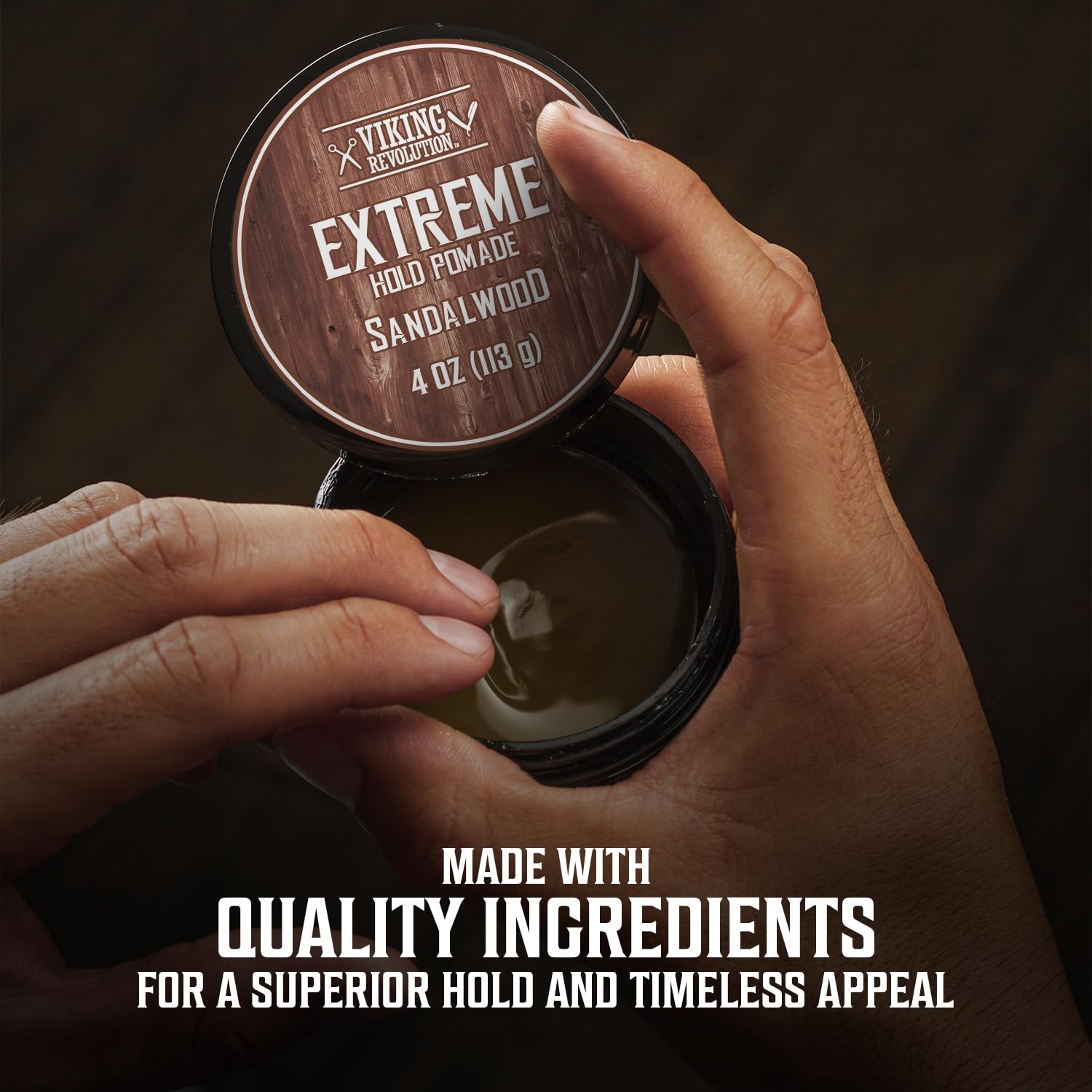 Viking Revolution Sandalwood Hair Pomade – Extreme Hold, Water-Based, High Shine (4oz)