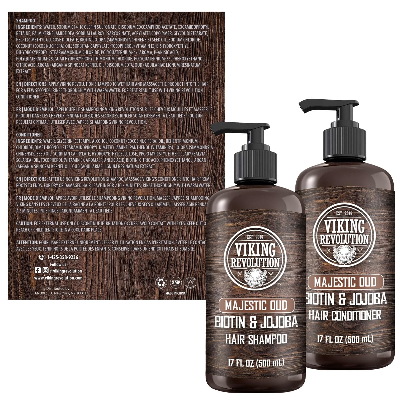 Viking Revolution Majestic Oud Men’s Shampoo & Conditioner Set with Biotin & Jojoba Oil – 17oz