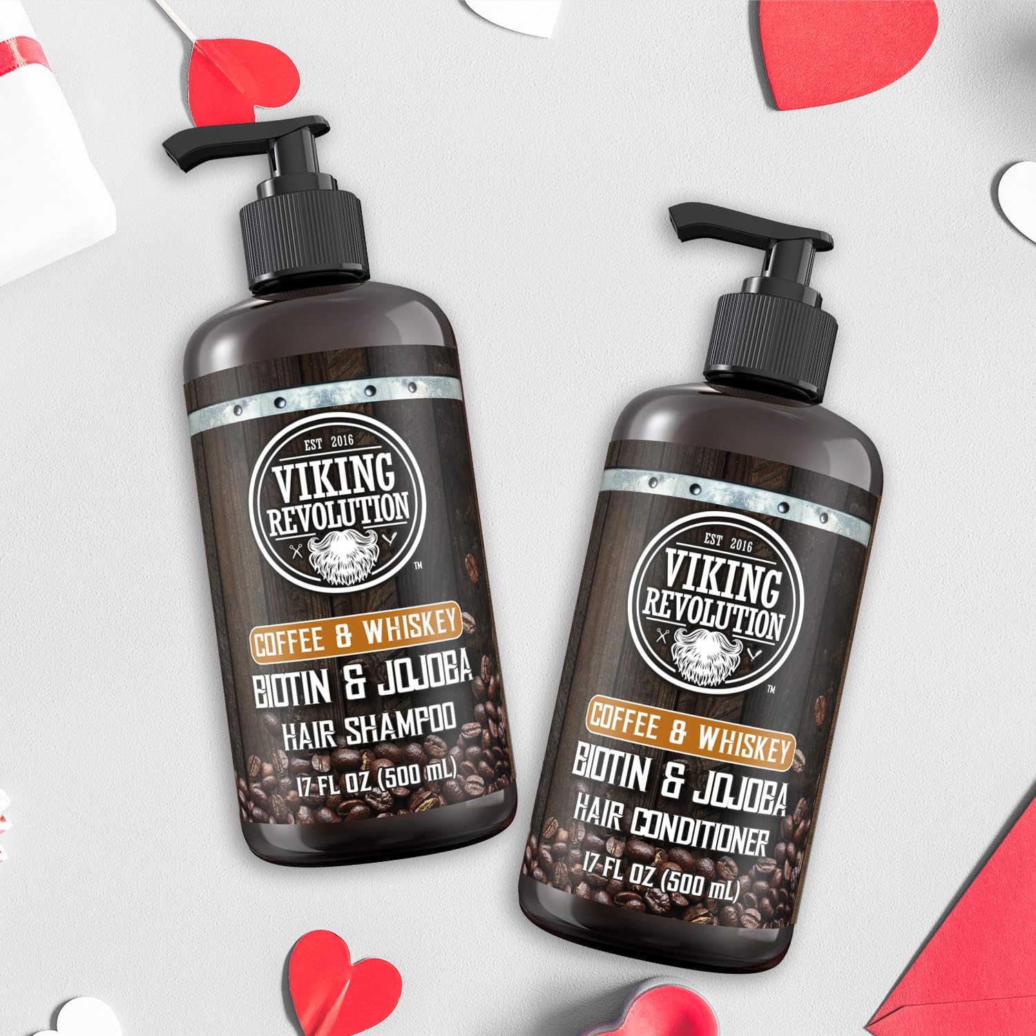 Viking Revolution Coffee Whiskey Men’s Shampoo & Conditioner Set – Biotin & Jojoba, 17oz
