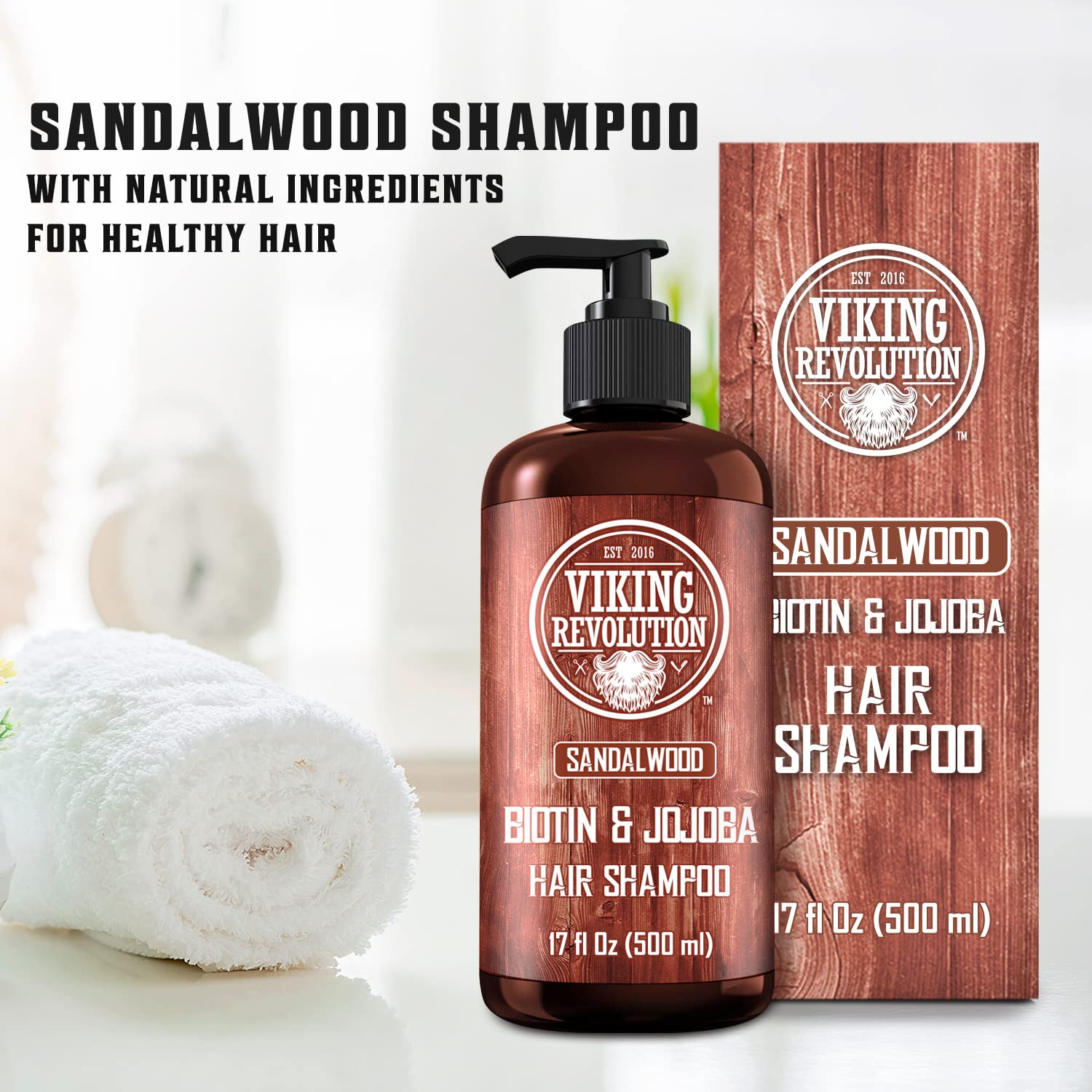 Viking Revolution Sandalwood Shampoo with Biotin & Jojoba Oil – 17 Oz