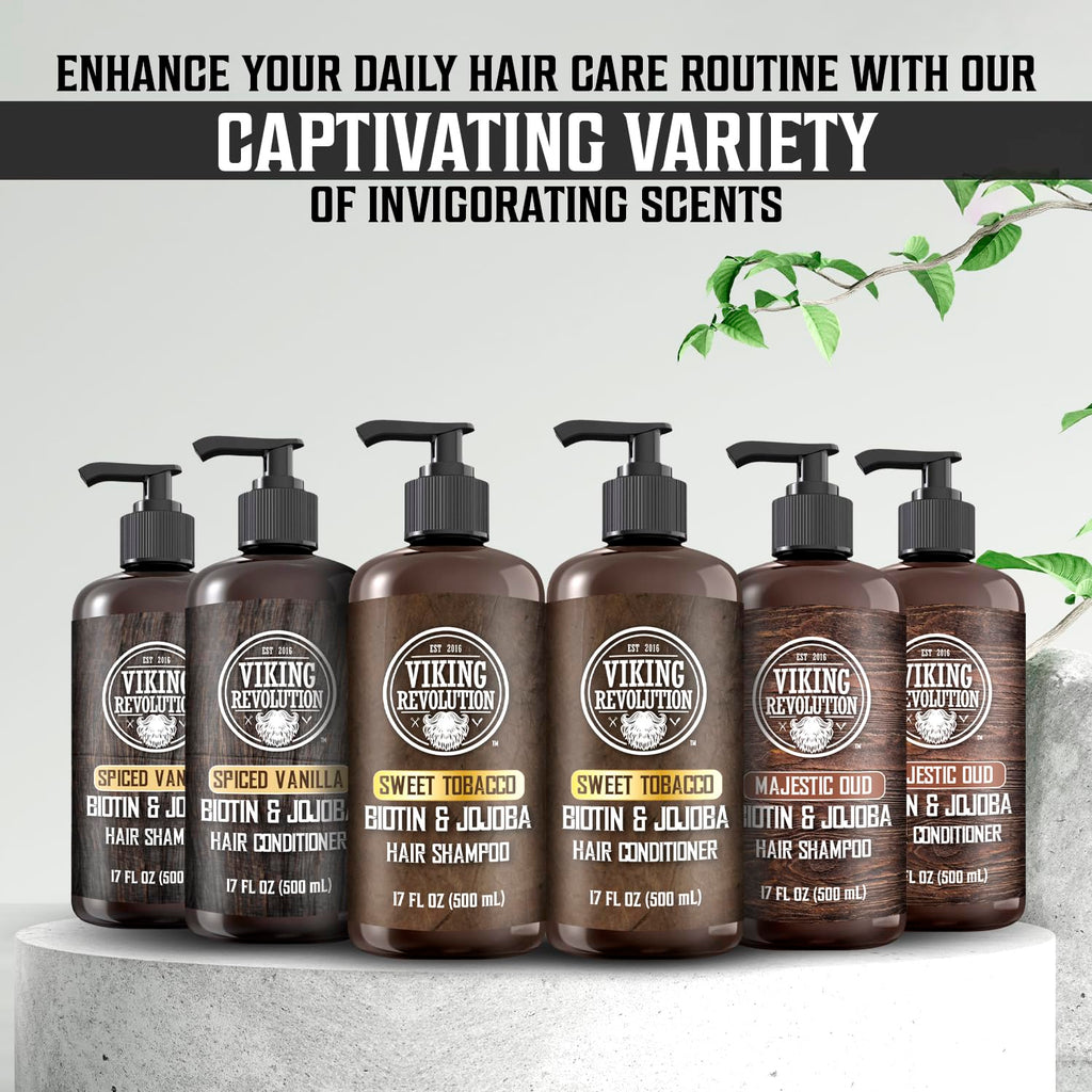 Viking Revolution Sweet Tobacco Mens Shampoo and Conditioner Set with Biotin and Jojoba Oil – 17 oz
