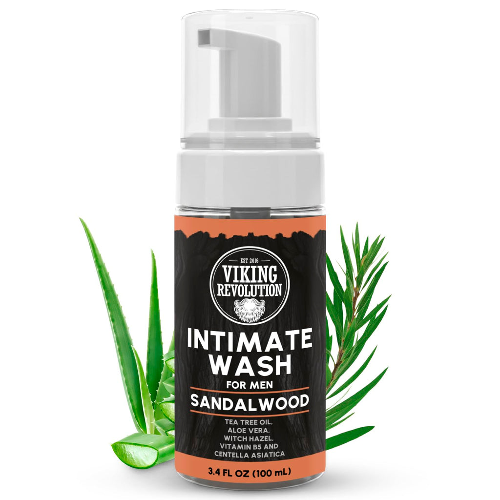 Viking Revolution Mens Intimate Wash – Foaming Body Wash with Aloe Vera, Tea Tree Oil & Witch Hazel (3.4 oz)
