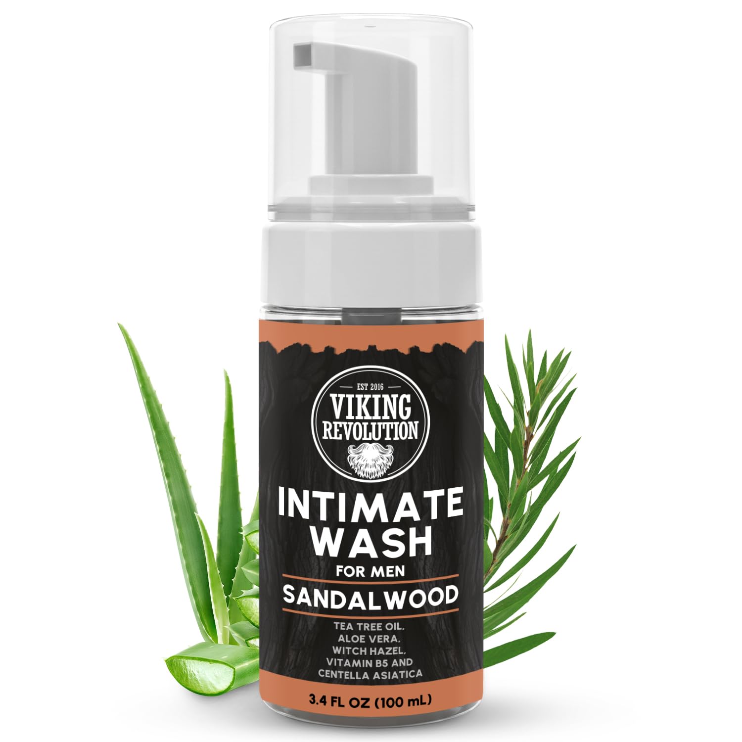 Viking Revolution Mens Intimate Wash – Foaming Body Wash with Aloe Vera, Tea Tree Oil & Witch Hazel (3.4 oz)