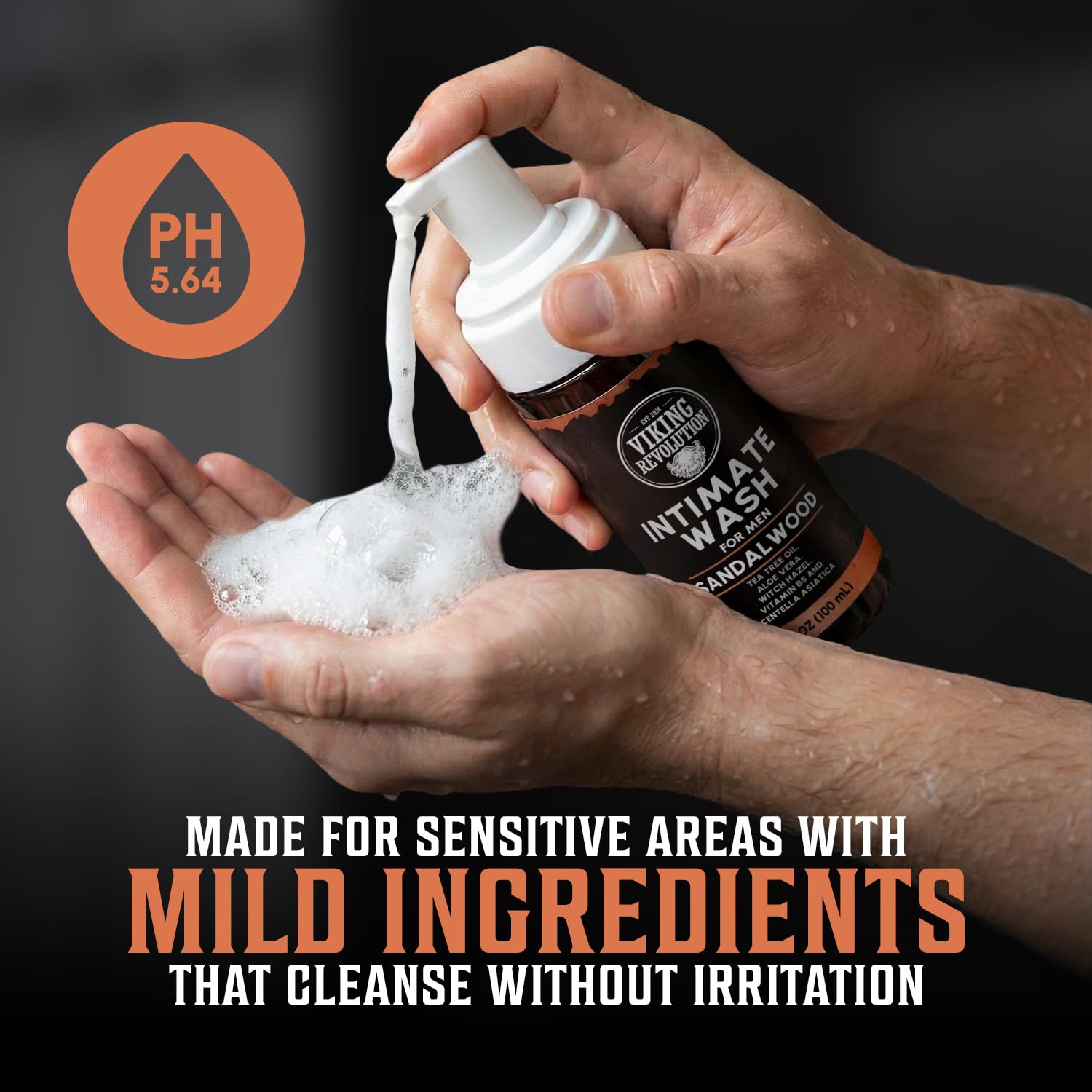Viking Revolution Mens Intimate Wash – Foaming Body Wash with Aloe Vera, Tea Tree Oil & Witch Hazel (3.4 oz)