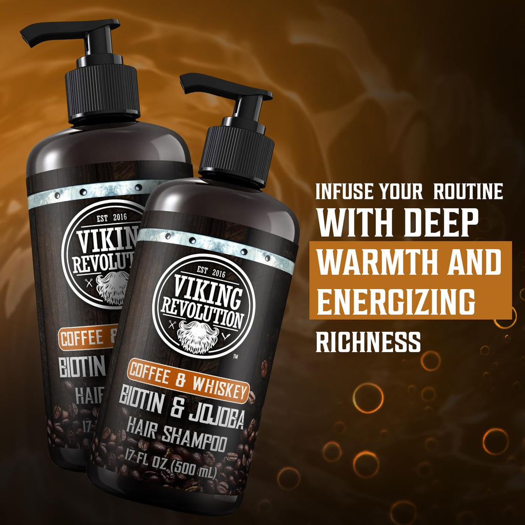 Viking Revolution Coffee Whiskey Men’s Shampoo & Conditioner Set – Biotin & Jojoba, 17oz