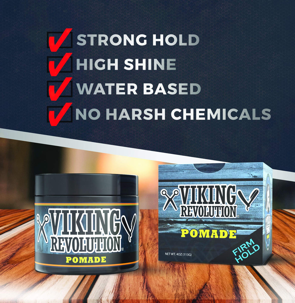 Viking Revolution Pomade for Men – Firm Hold & High Shine, Water-Based, Easy Wash Out | 2-Pack