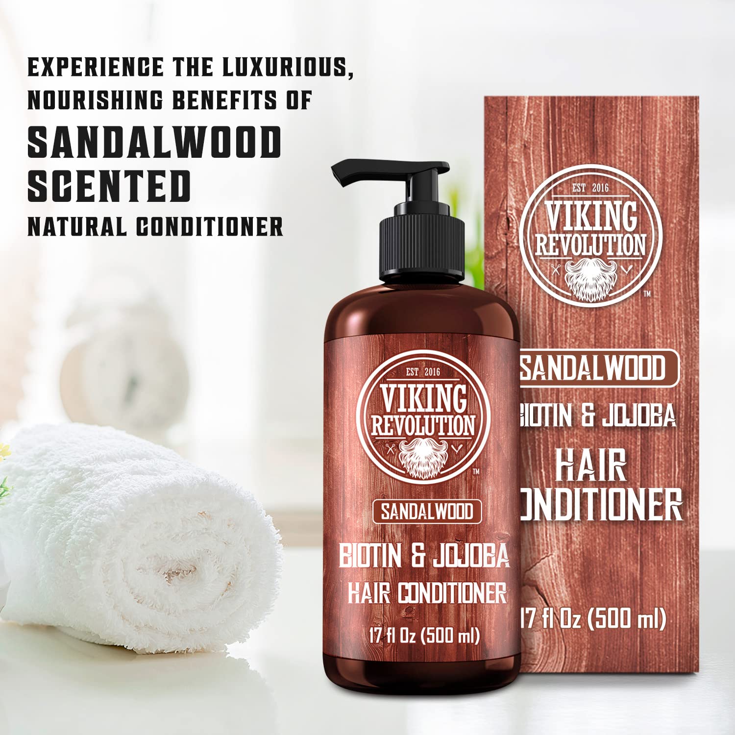 Viking Revolution Sandalwood Conditioner with Biotin, Jojoba Oil & Vitamin B5 – 17 oz Men’s Natural Hair Conditioner