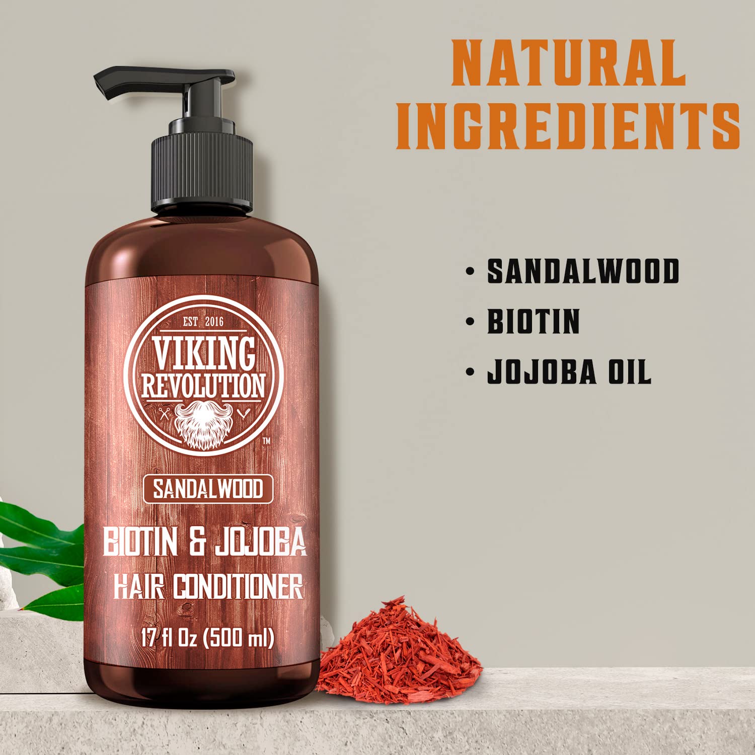 Viking Revolution Sandalwood Conditioner with Biotin, Jojoba Oil & Vitamin B5 – 17 oz Men’s Natural Hair Conditioner