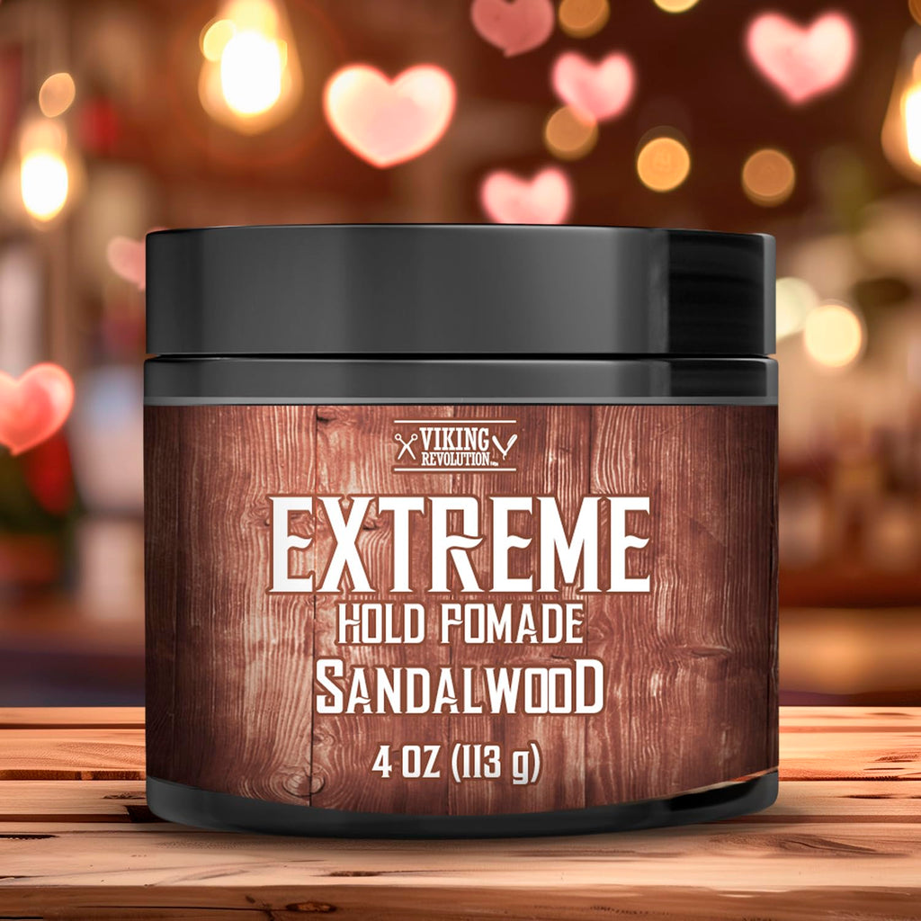 Viking Revolution Sandalwood Hair Pomade – Extreme Hold, Water-Based, High Shine (4oz)