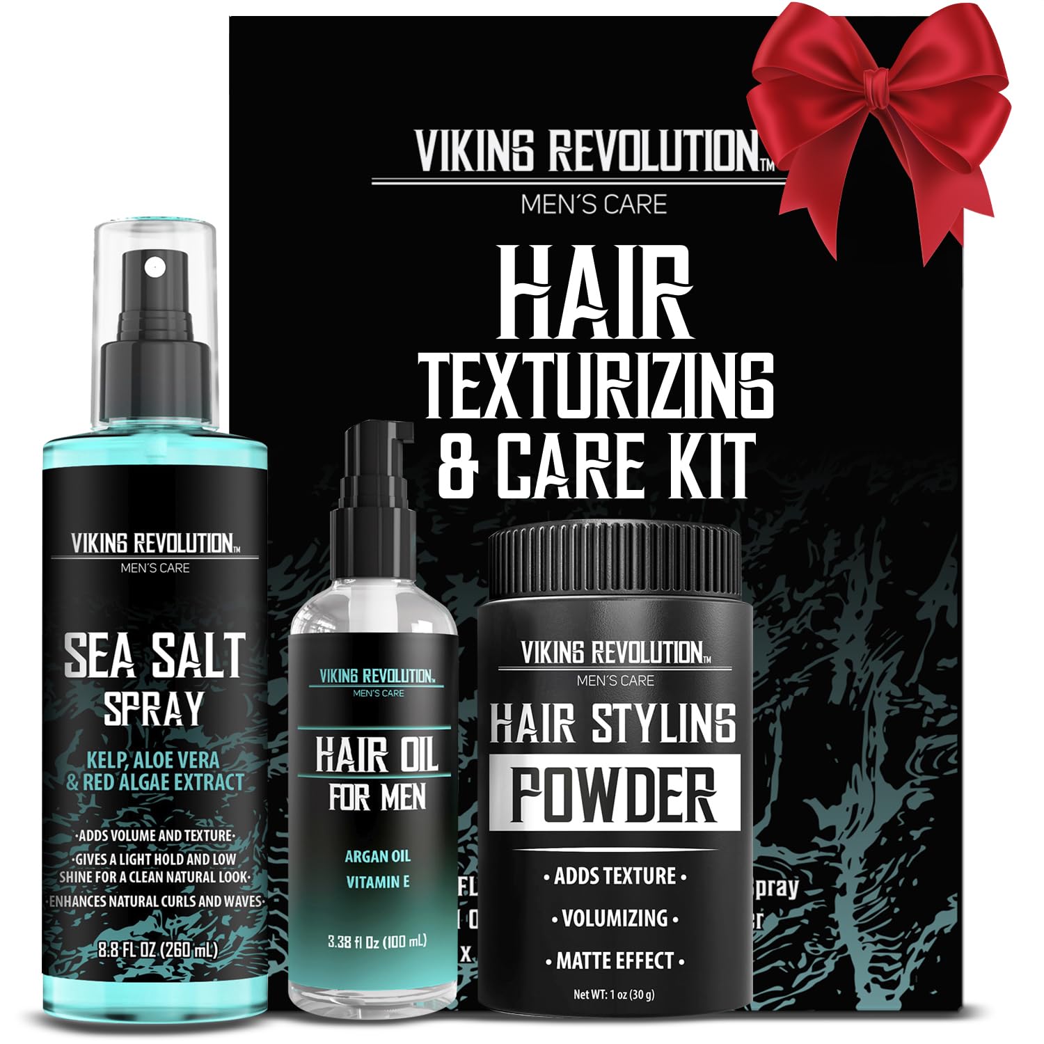 Viking Revolution Sea Salt Spray for Men | Hydrating Hair Oil with Vitamin E | Styling Powder Kit