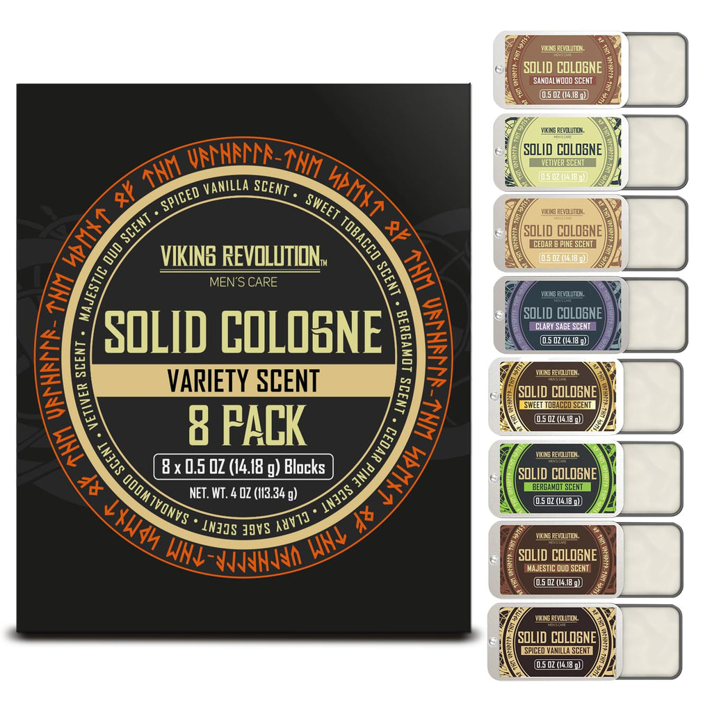 Viking Revolution 8 Pack Solid Cologne for Men – Travel-Size Gift Set (0.5 oz each)