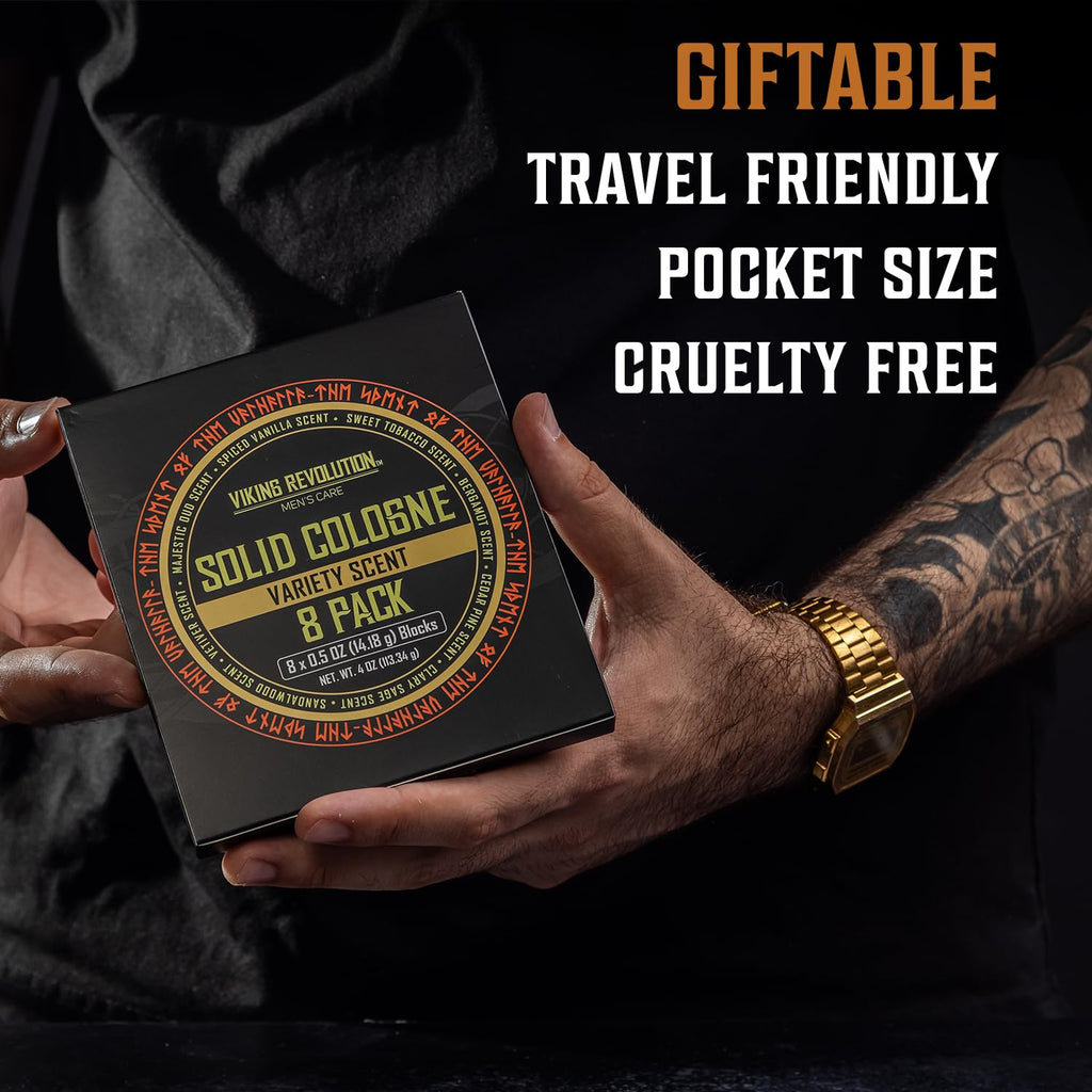 Viking Revolution 8 Pack Solid Cologne for Men – Travel-Size Gift Set (0.5 oz each)