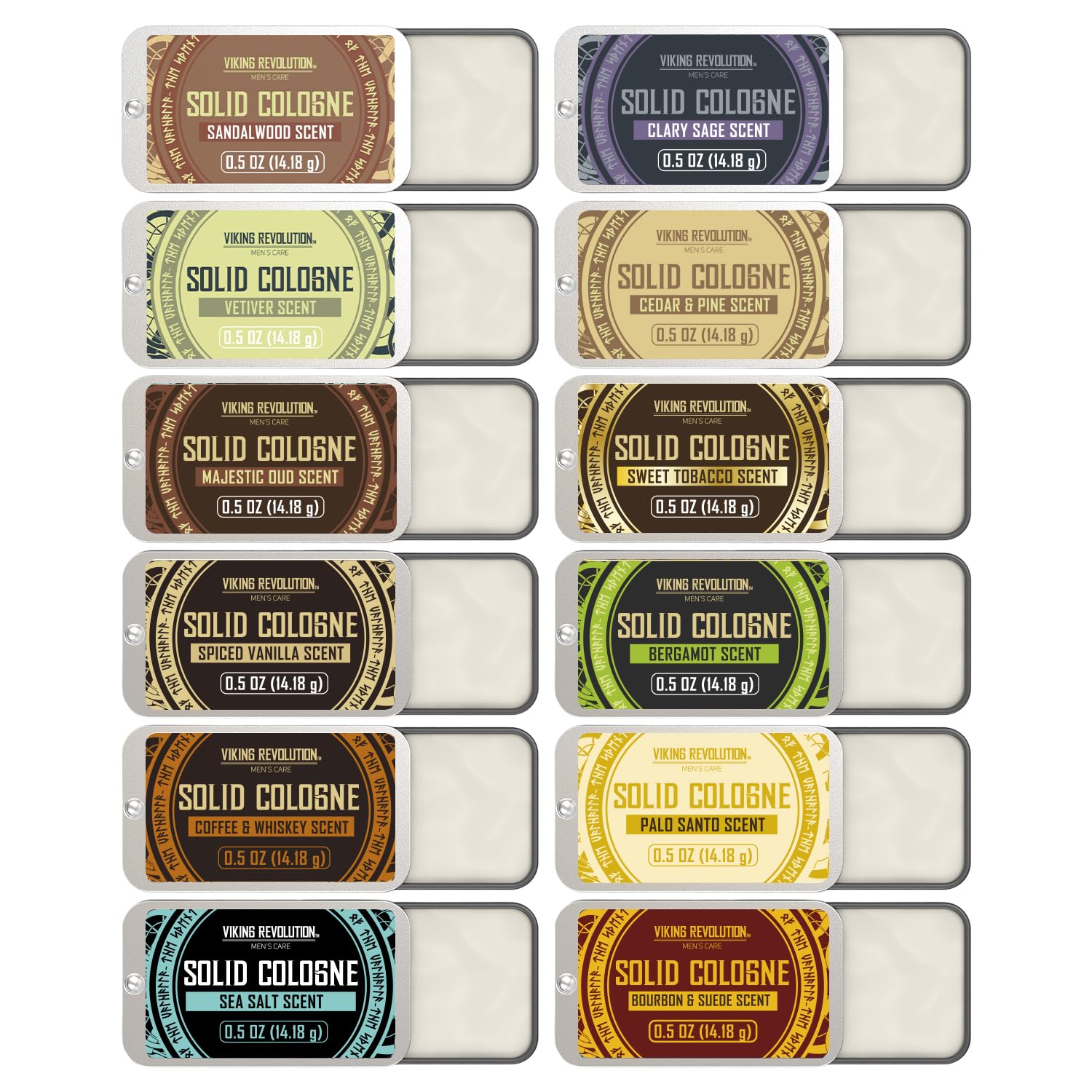 Viking Revolution Solid Cologne 12-Pack for Men – Travel Size Gift Set