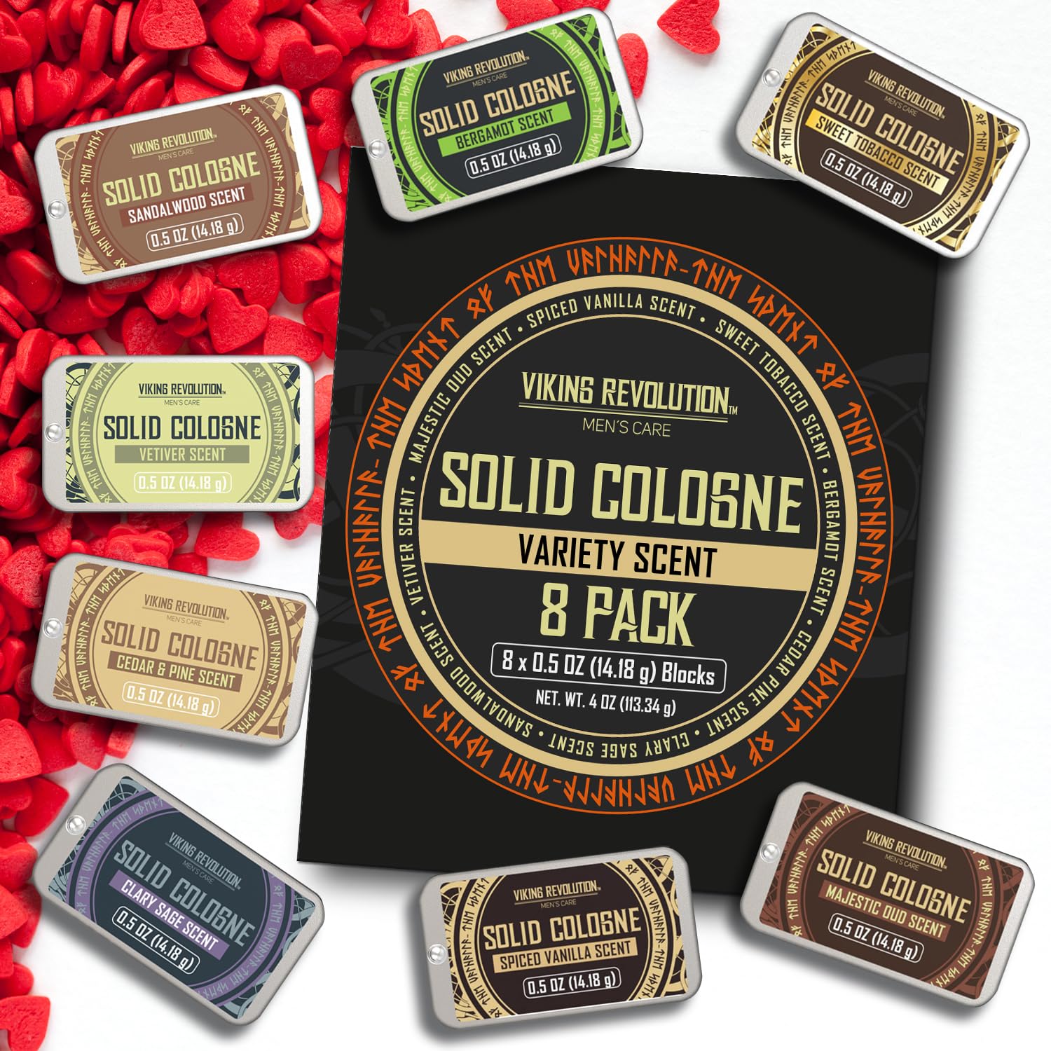 Viking Revolution 8 Pack Solid Cologne for Men – Travel-Size Gift Set (0.5 oz each)
