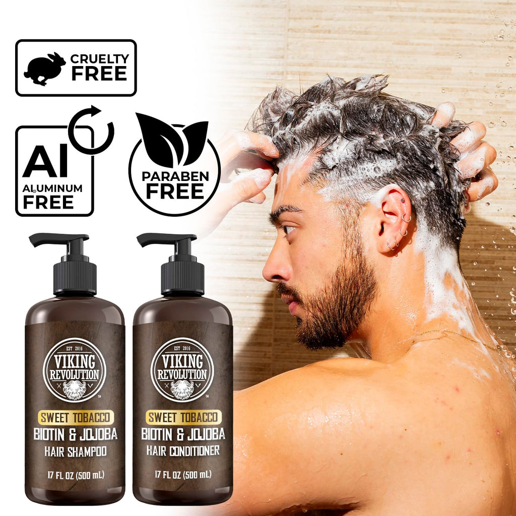 Viking Revolution Sweet Tobacco Mens Shampoo and Conditioner Set with Biotin and Jojoba Oil – 17 oz