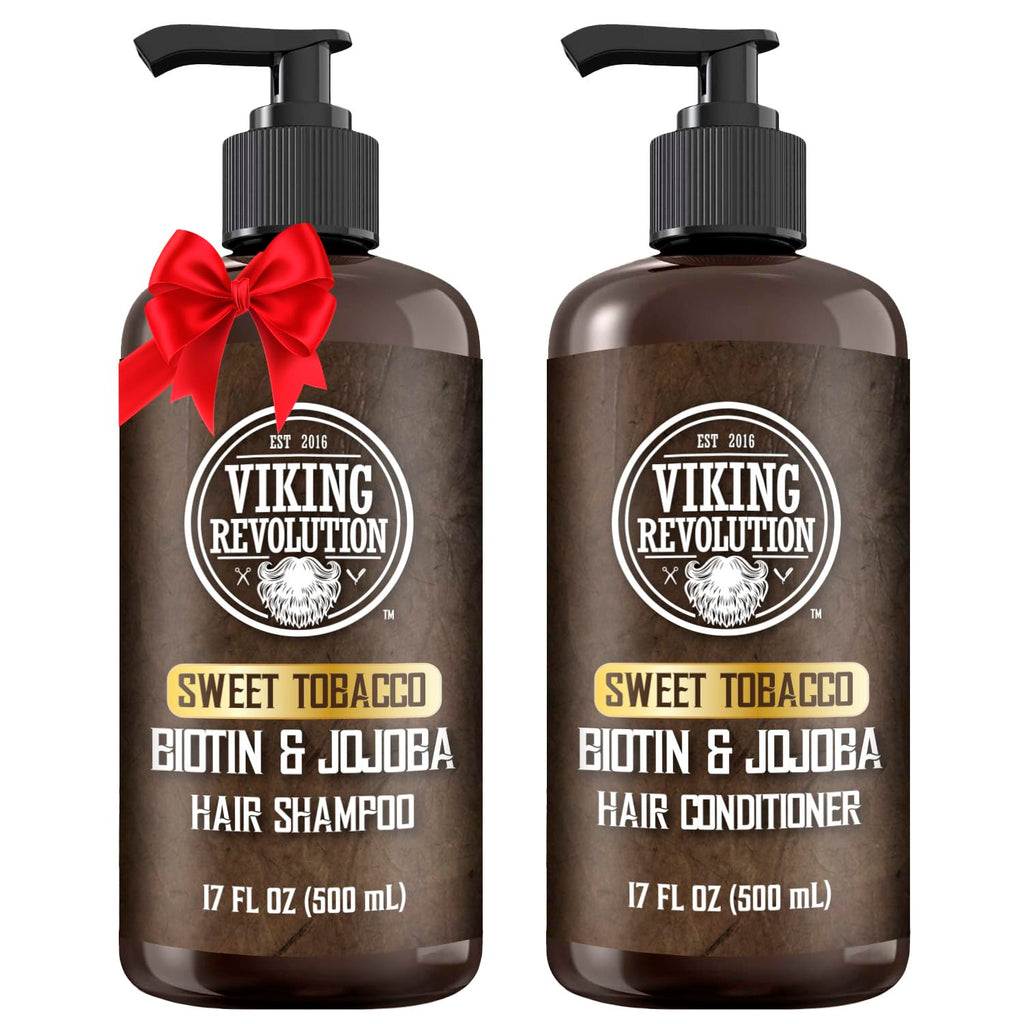 Viking Revolution Sweet Tobacco Mens Shampoo and Conditioner Set with Biotin and Jojoba Oil – 17 oz