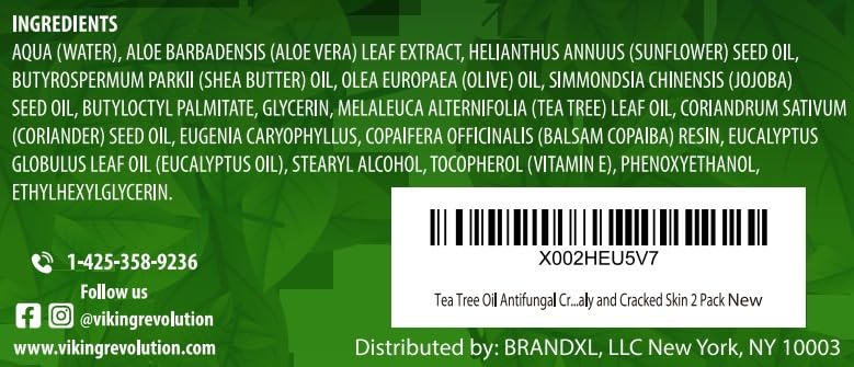 Viking Revolution Tea Tree Oil Cream - Extra Strength Skin Balm for Itchy, Dry Skin | 2 oz x 2 Pack