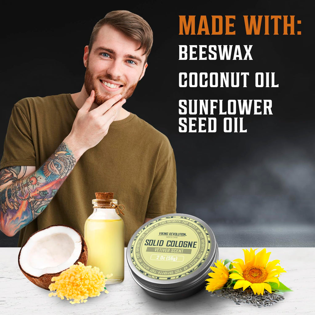 Viking Revolution Vetiver Mens Solid Cologne 2oz – Travel-Ready Vetiver Balm