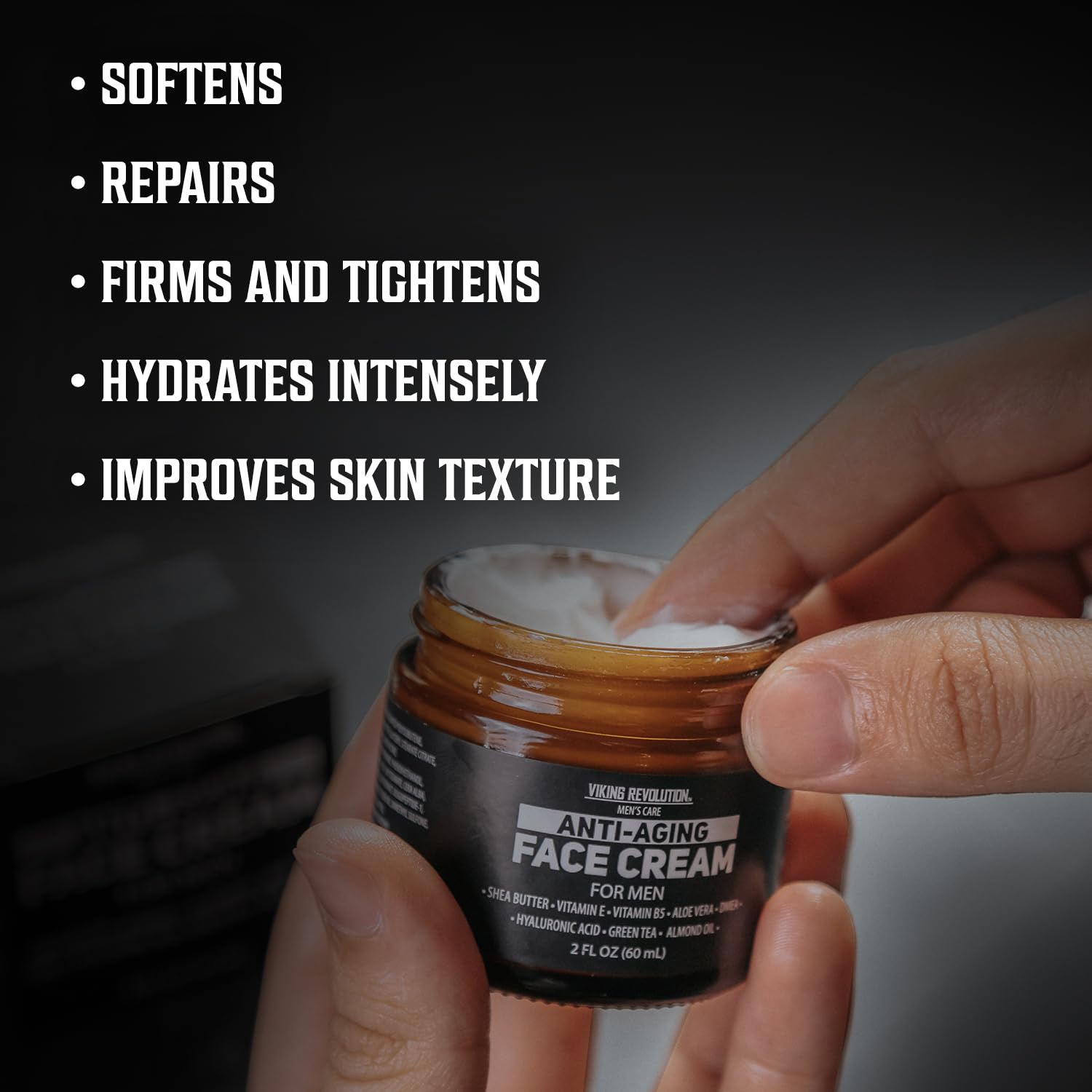 Viking Revolution Men's Anti-Aging Face Cream – Hyaluronic Acid, Aloe Vera & Green Tea (2oz)