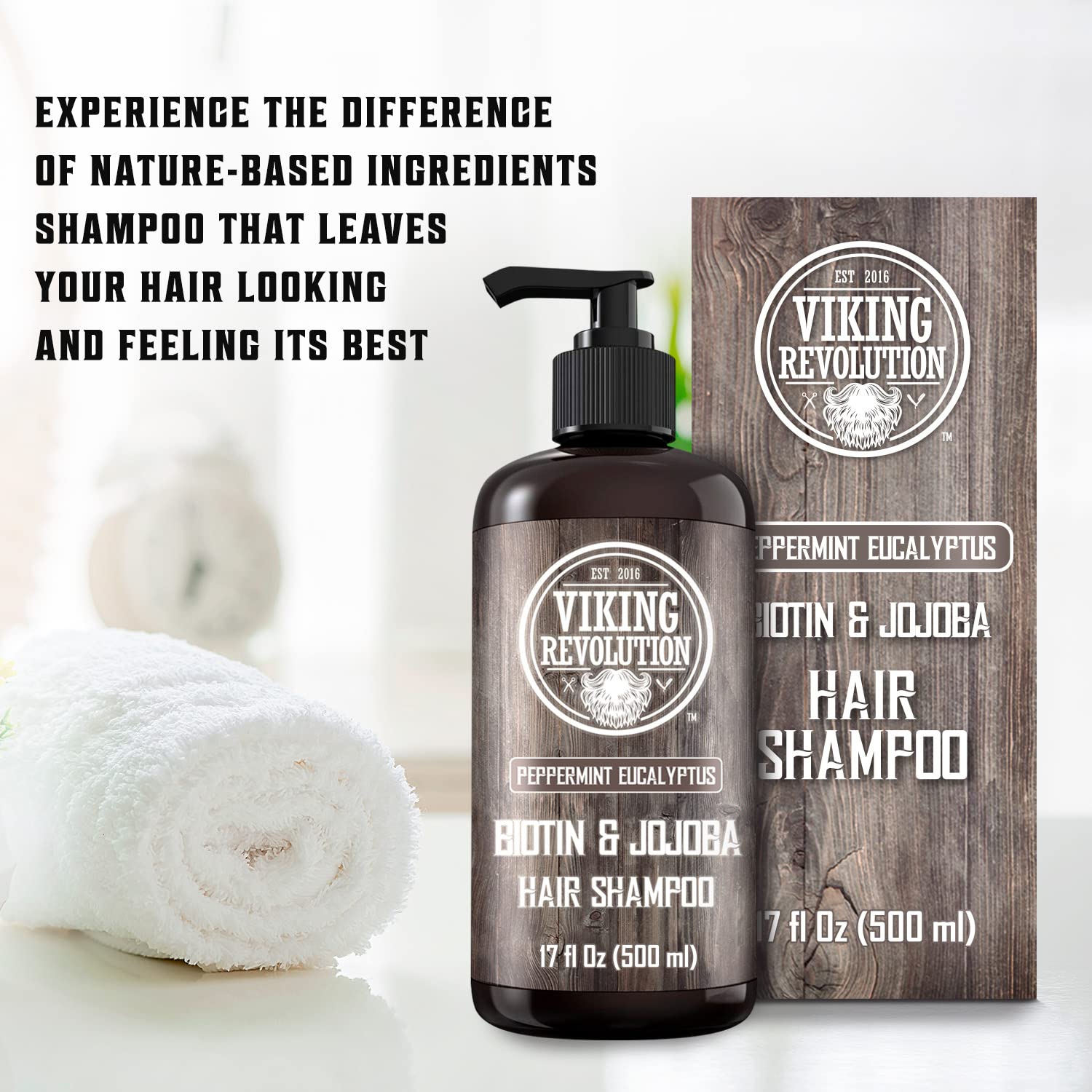 Viking Revolution Biotin Mens Shampoo – Eucalyptus & Peppermint with Jojoba & Mint Oil | 17 oz