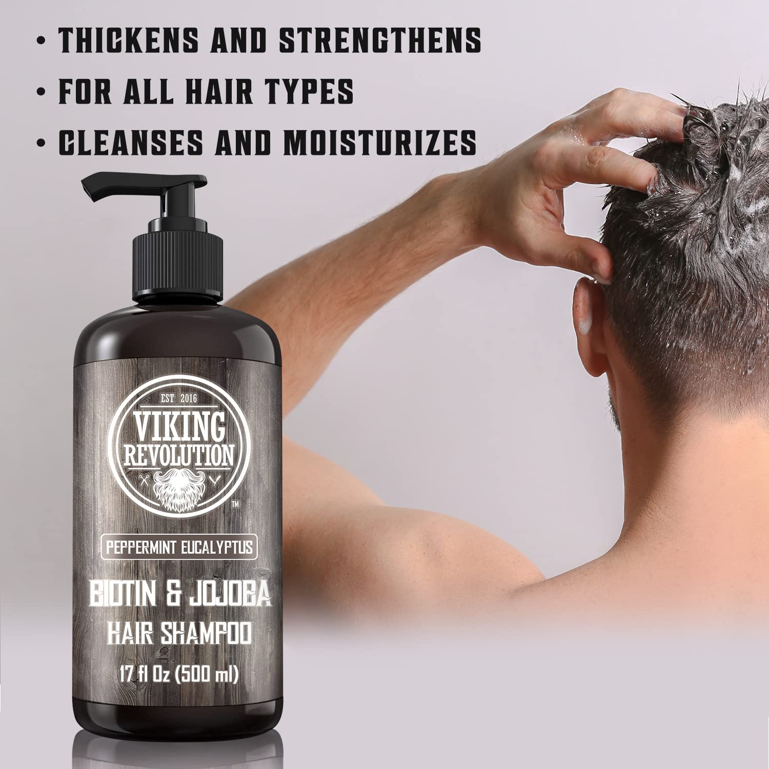 Viking Revolution Biotin Mens Shampoo – Eucalyptus & Peppermint with Jojoba & Mint Oil | 17 oz
