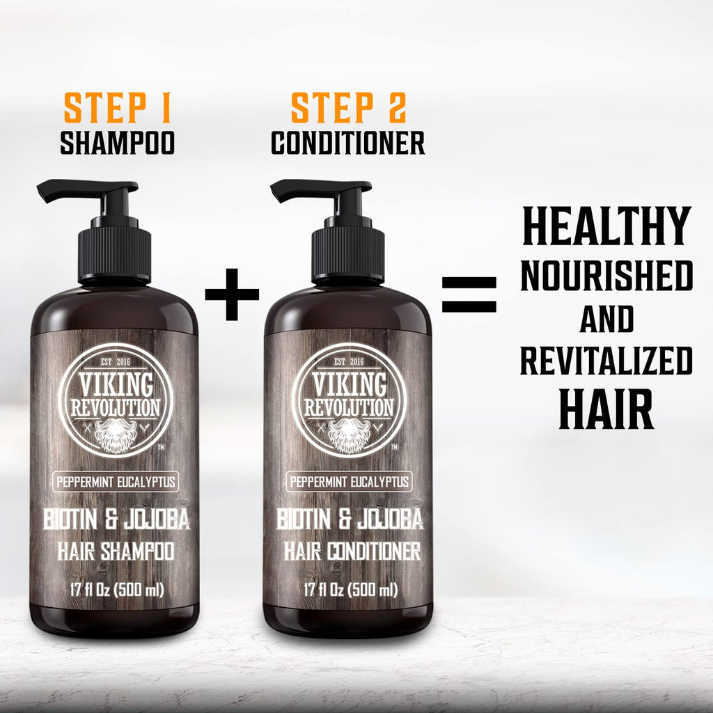 Viking Revolution Biotin Mens Shampoo – Eucalyptus & Peppermint with Jojoba & Mint Oil | 17 oz