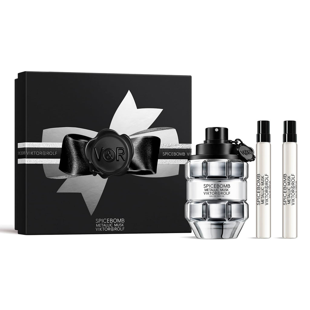Viktor&Rolf Spicebomb Metallic Musk Eau de Parfum – 3-Piece Set (Full Size 3 oz + Travel 0.3 oz)