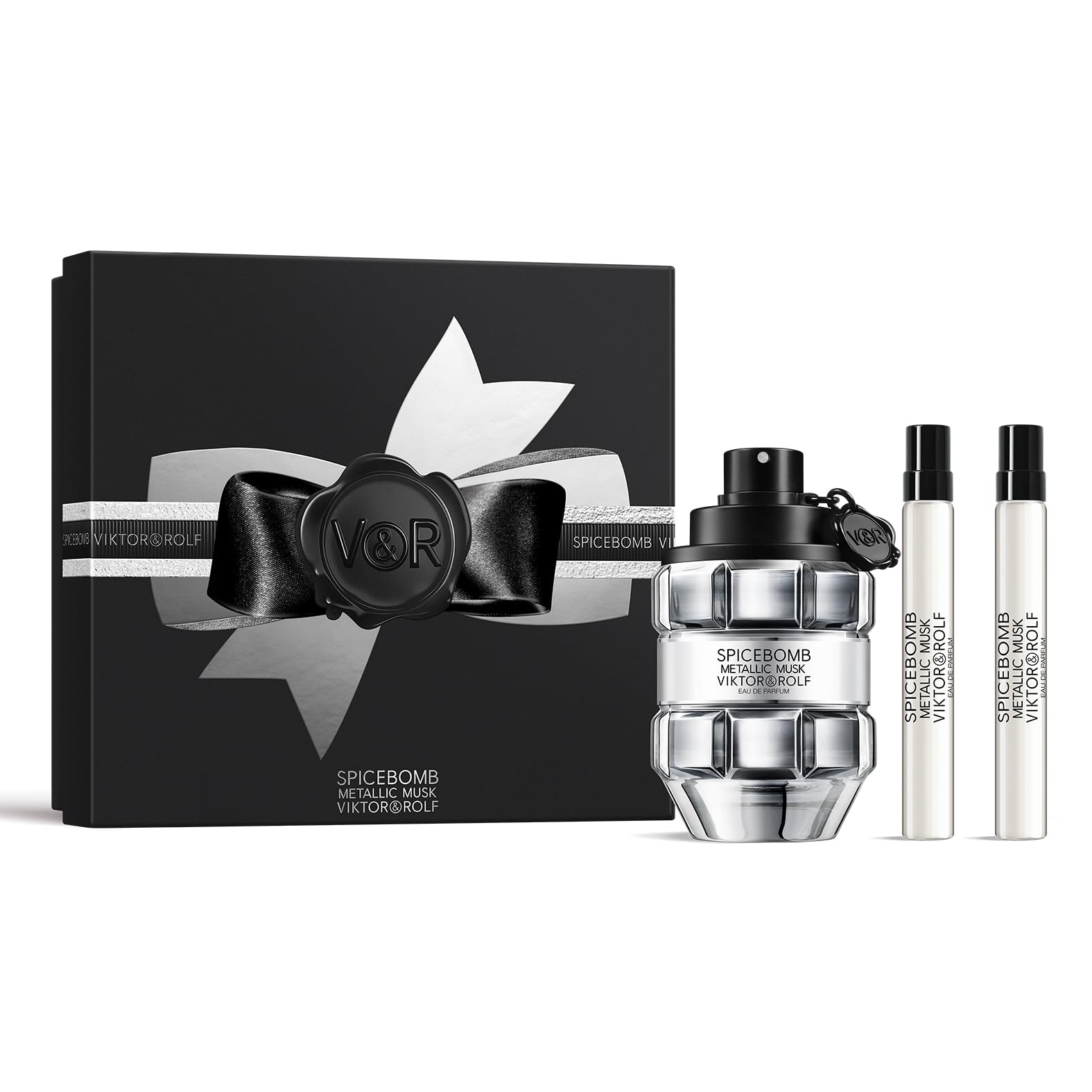 Viktor&Rolf Spicebomb Metallic Musk Eau de Parfum – 3-Piece Set (Full Size 3 oz + Travel 0.3 oz)