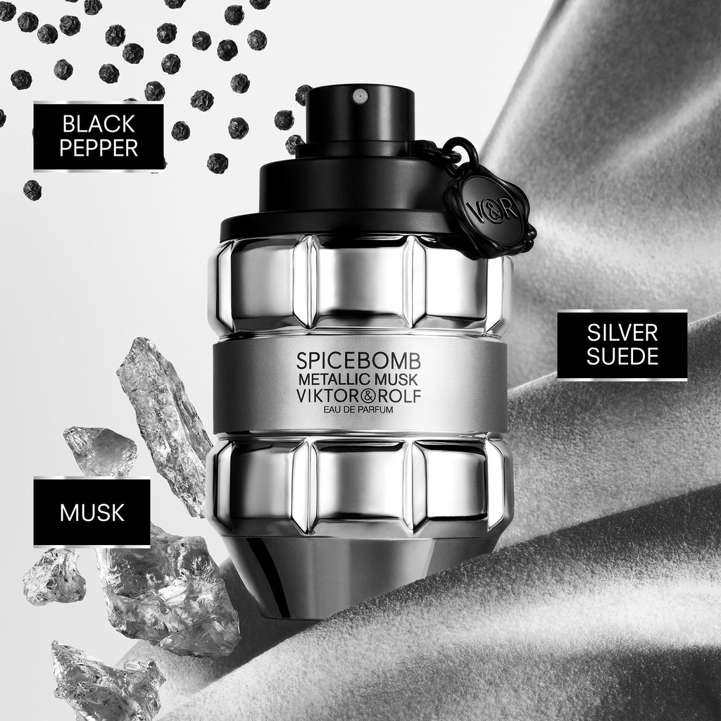 Viktor&Rolf Spicebomb Metallic Musk Eau de Parfum – 3-Piece Set (Full Size 3 oz + Travel 0.3 oz)