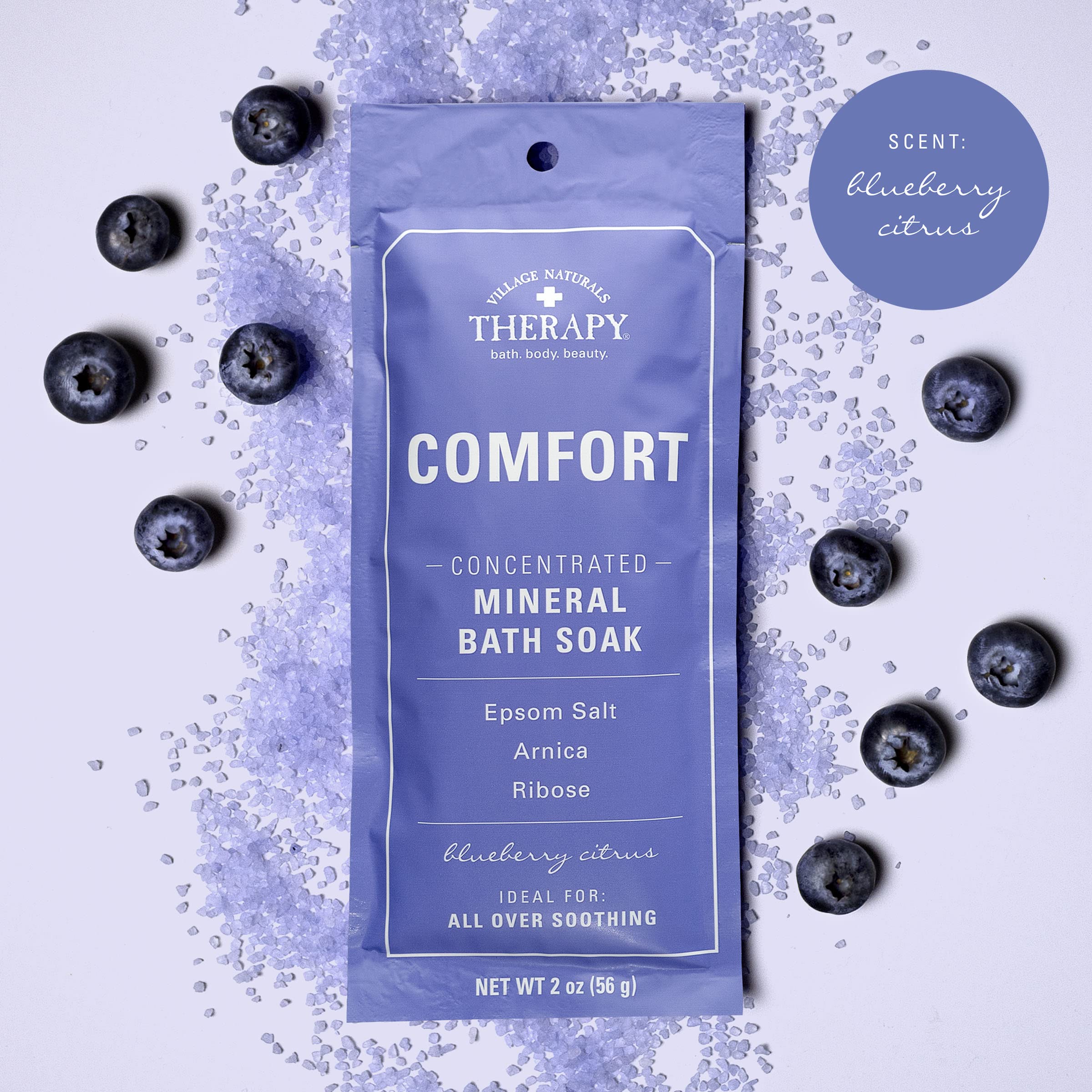 Village Naturals Therapy Comfort Mineral Bath Soak – Blueberry Citrus, 2 oz, Pack of 12