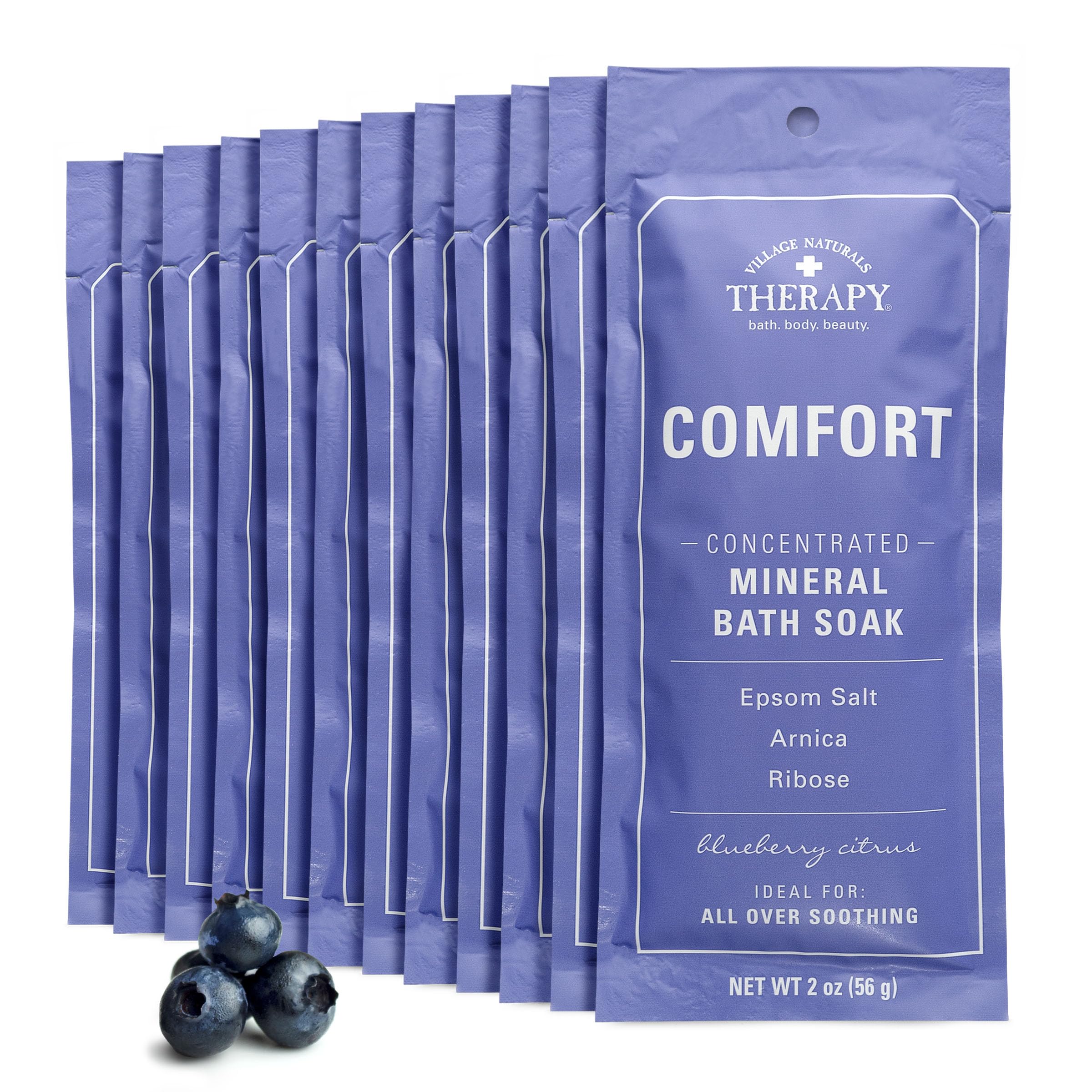 Village Naturals Therapy Comfort Mineral Bath Soak – Blueberry Citrus, 2 oz, Pack of 12