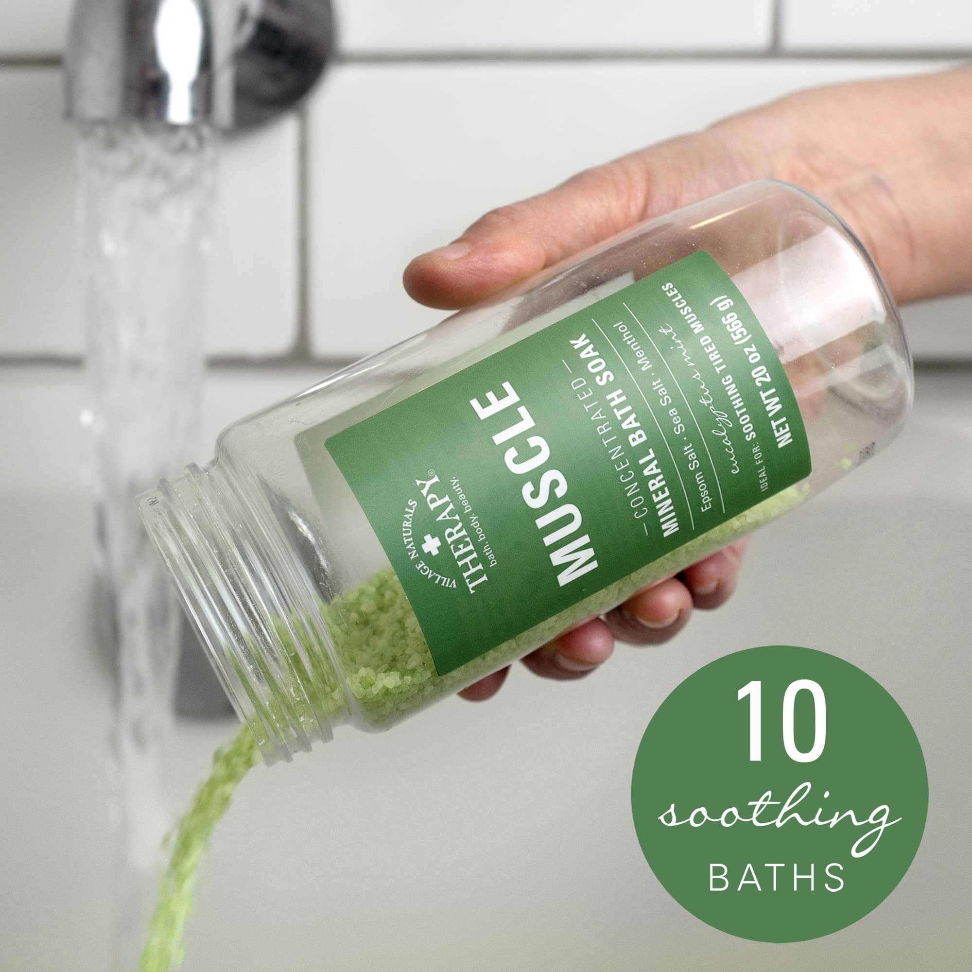 Village Naturals Therapy Muscle Concentrated Mineral Bath Soak – Eucalyptus Mint, 20 oz, Pack of 4