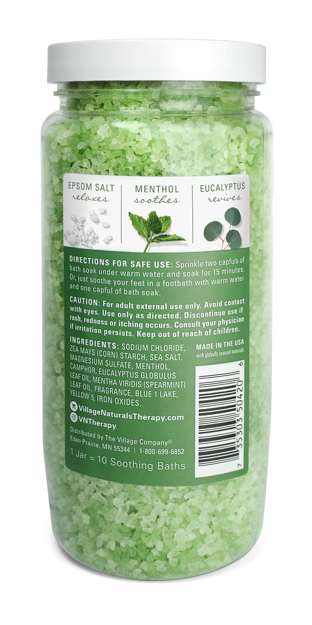 Village Naturals Therapy Muscle Concentrated Mineral Bath Soak – Eucalyptus Mint, 20 oz, Pack of 4