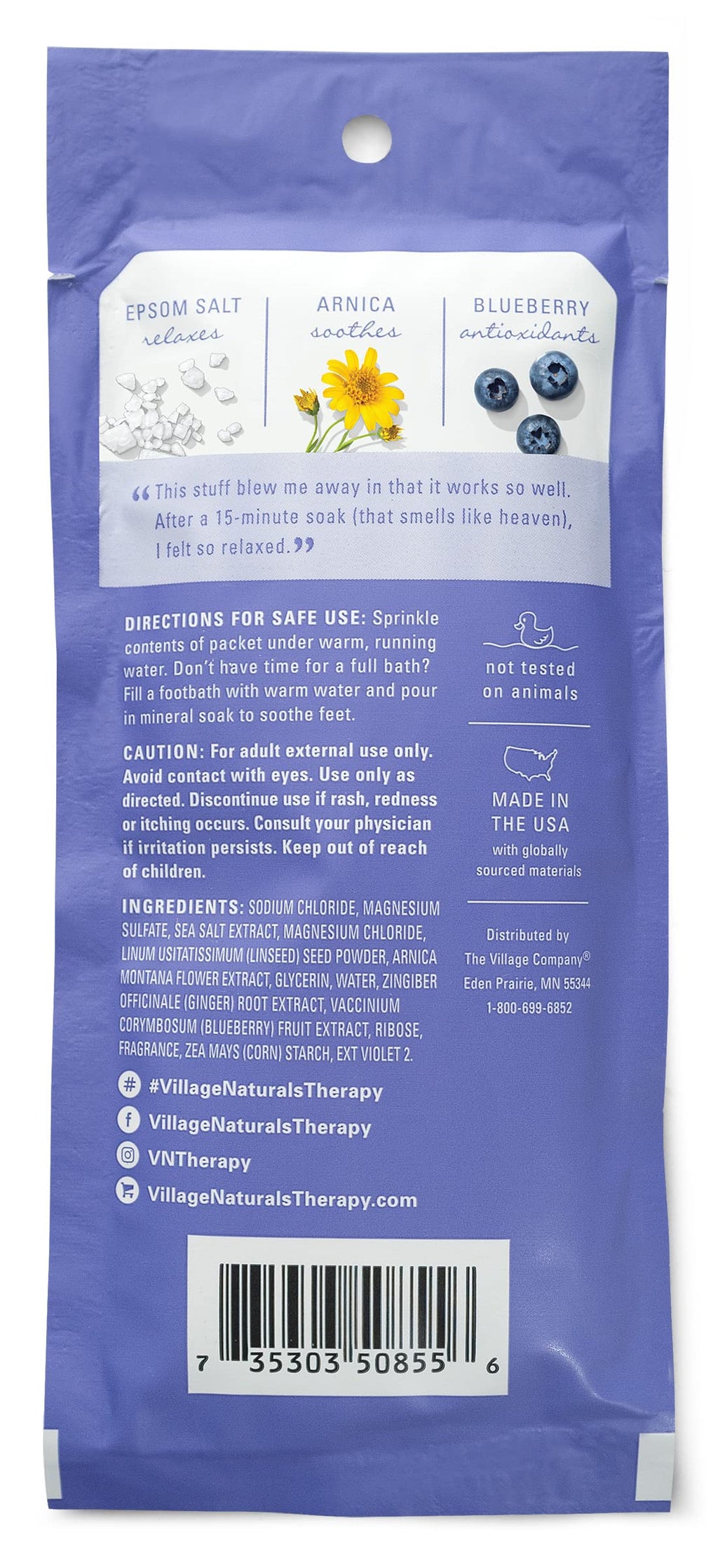 Village Naturals Therapy Comfort Mineral Bath Soak – Blueberry Citrus, 2 oz, Pack of 12